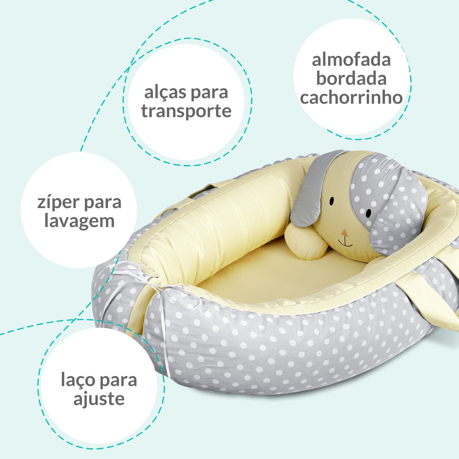 Ninho para Bebê Redutor de Berço Amiguinha Cachorrinha Rosa 75cm