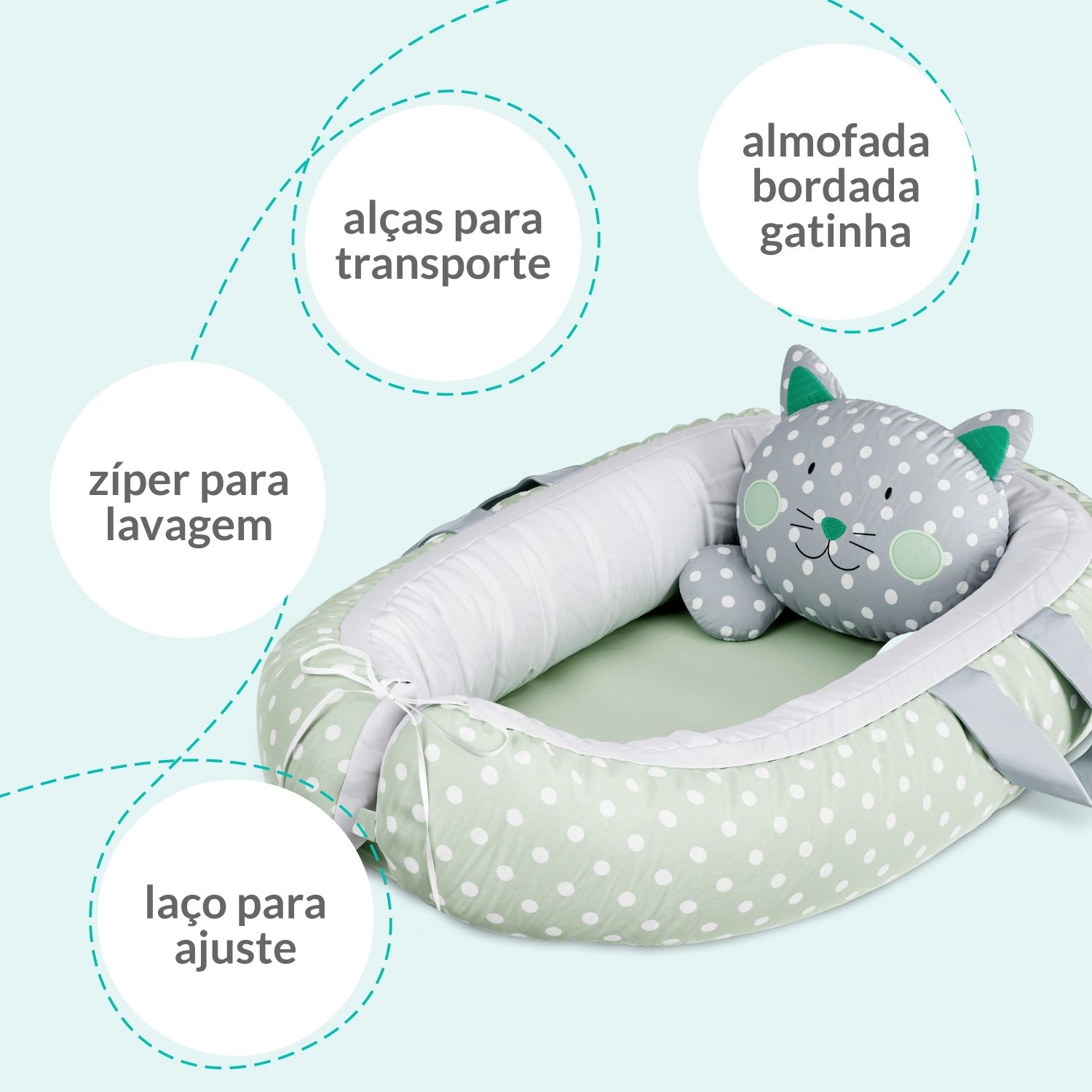 Ninho para Bebê Redutor de Berço Amiguinha Gatinha Rosa 75cm