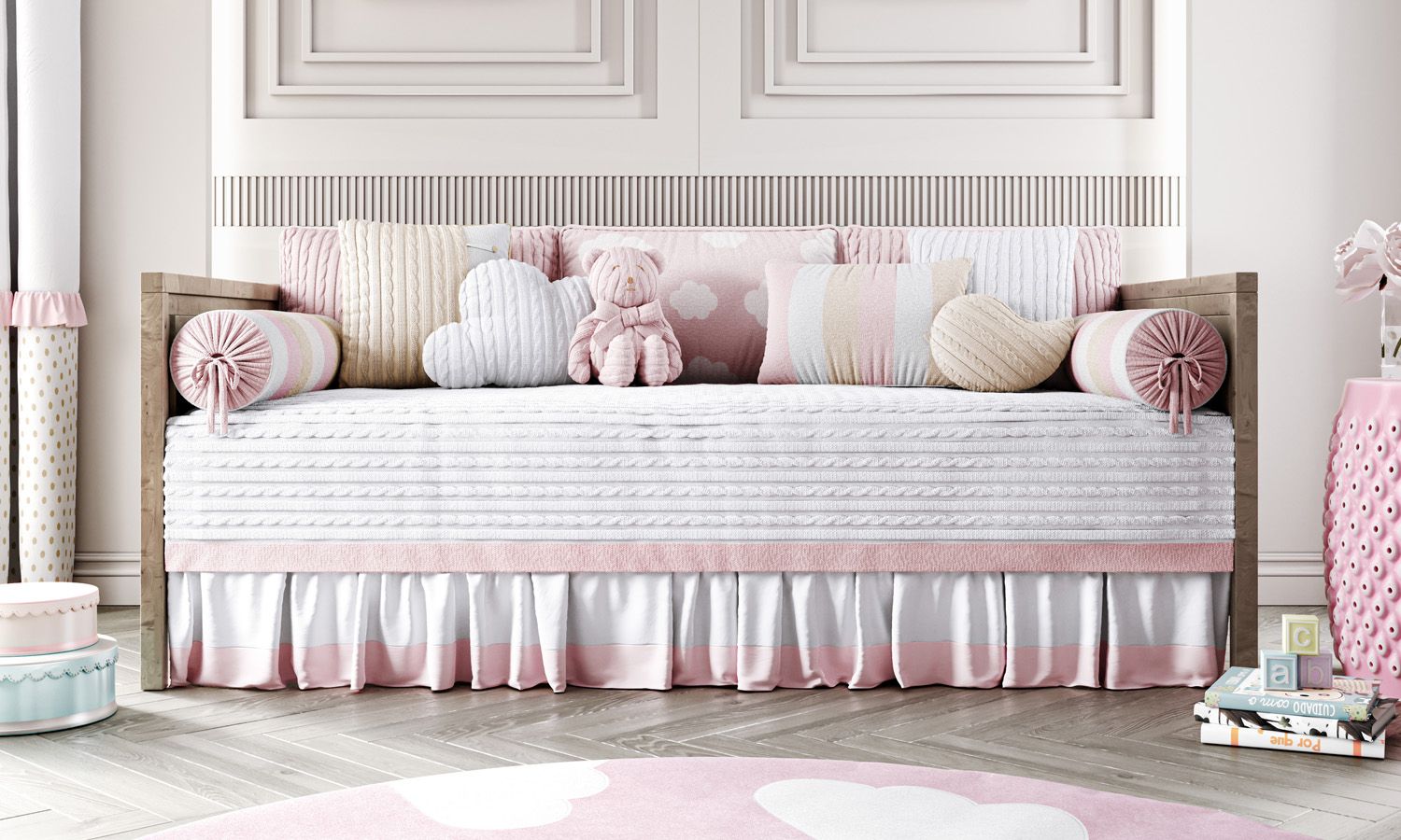 Kit Cama Babá Tricot Nuvem Rosa