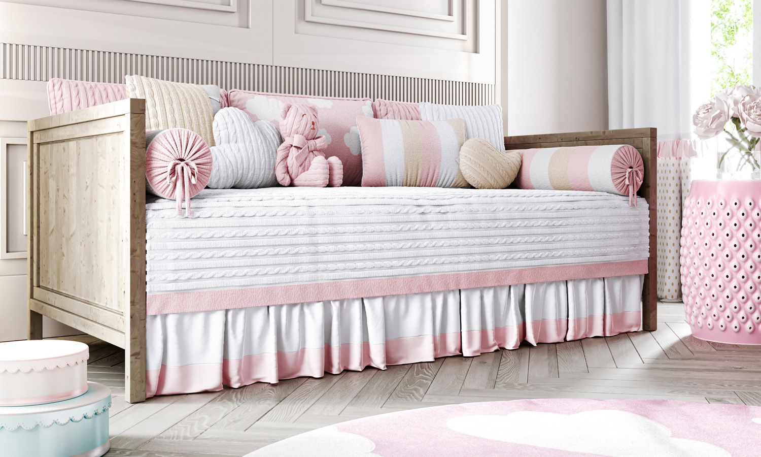 Kit Cama Babá Tricot Nuvem Rosa