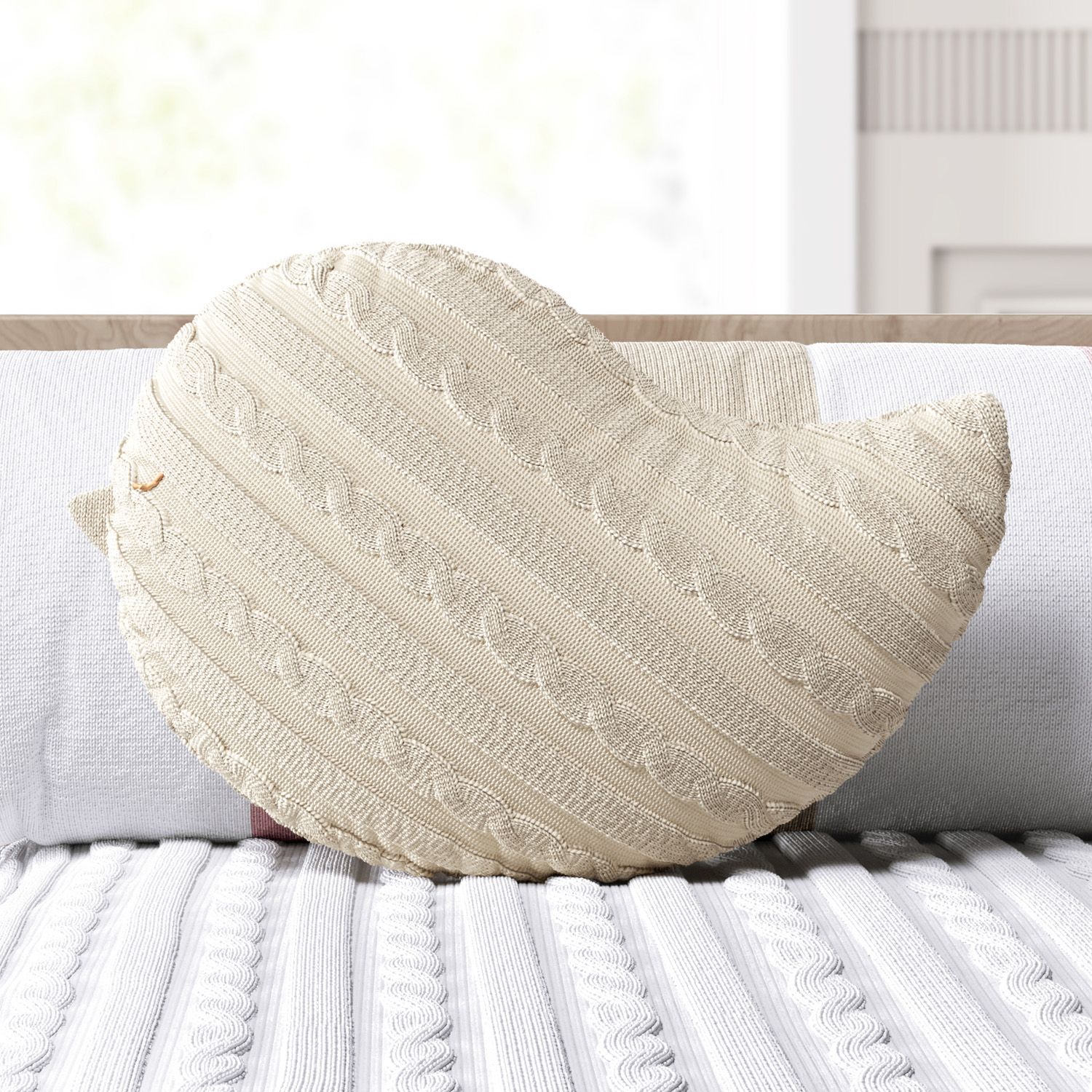 Almofada Passarinho Tricot Azul 30cm