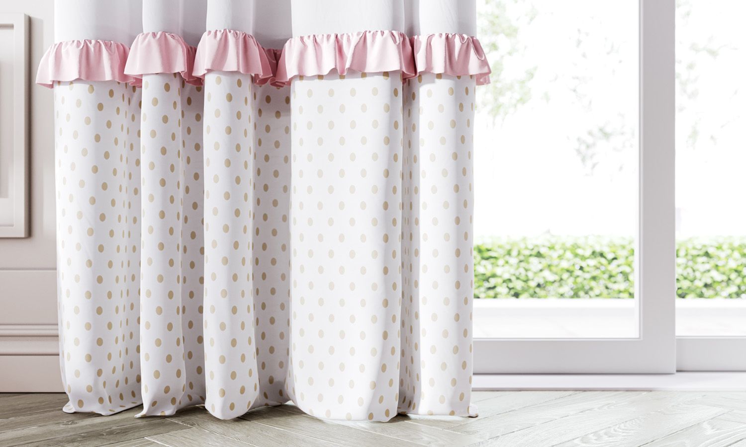 Cortina Poá Babado Rosa