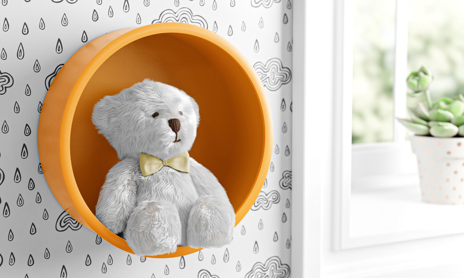 Nicho de Madeira Redondo Amarelo 30cm