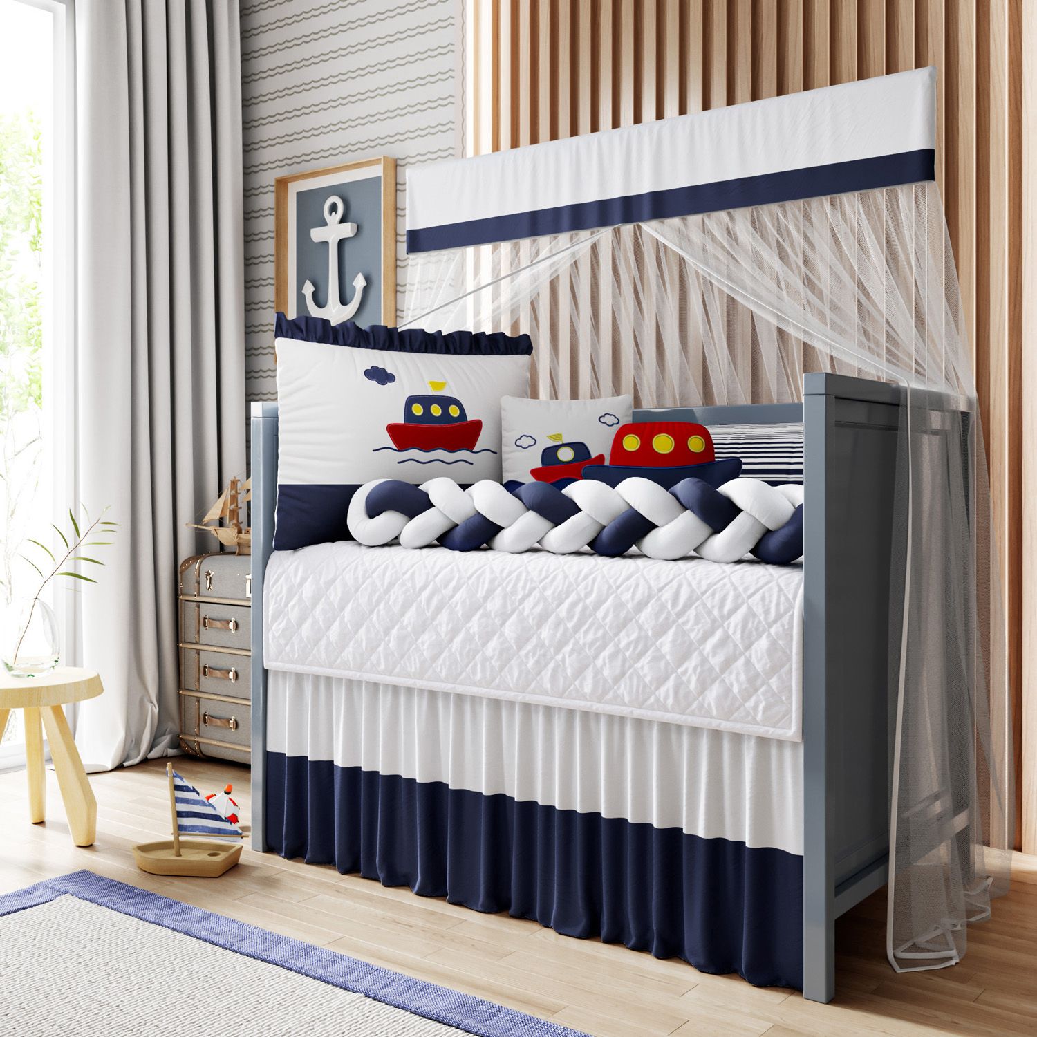 Kit Berço Trança Marinheiro Azul Marinho