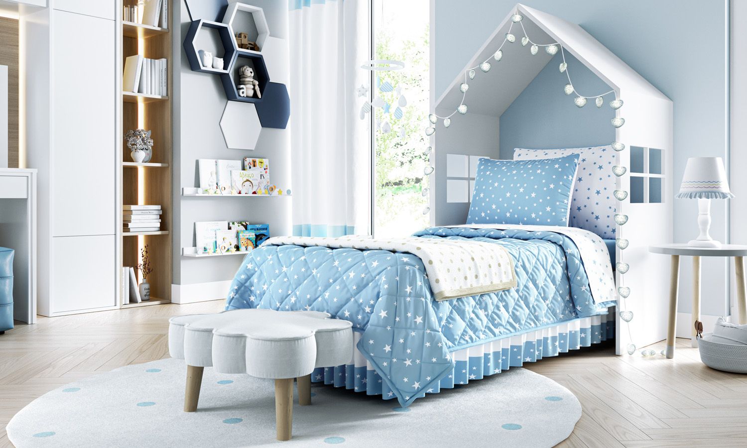 Kit Cama Infantil Solteiro Estrelinha Azul