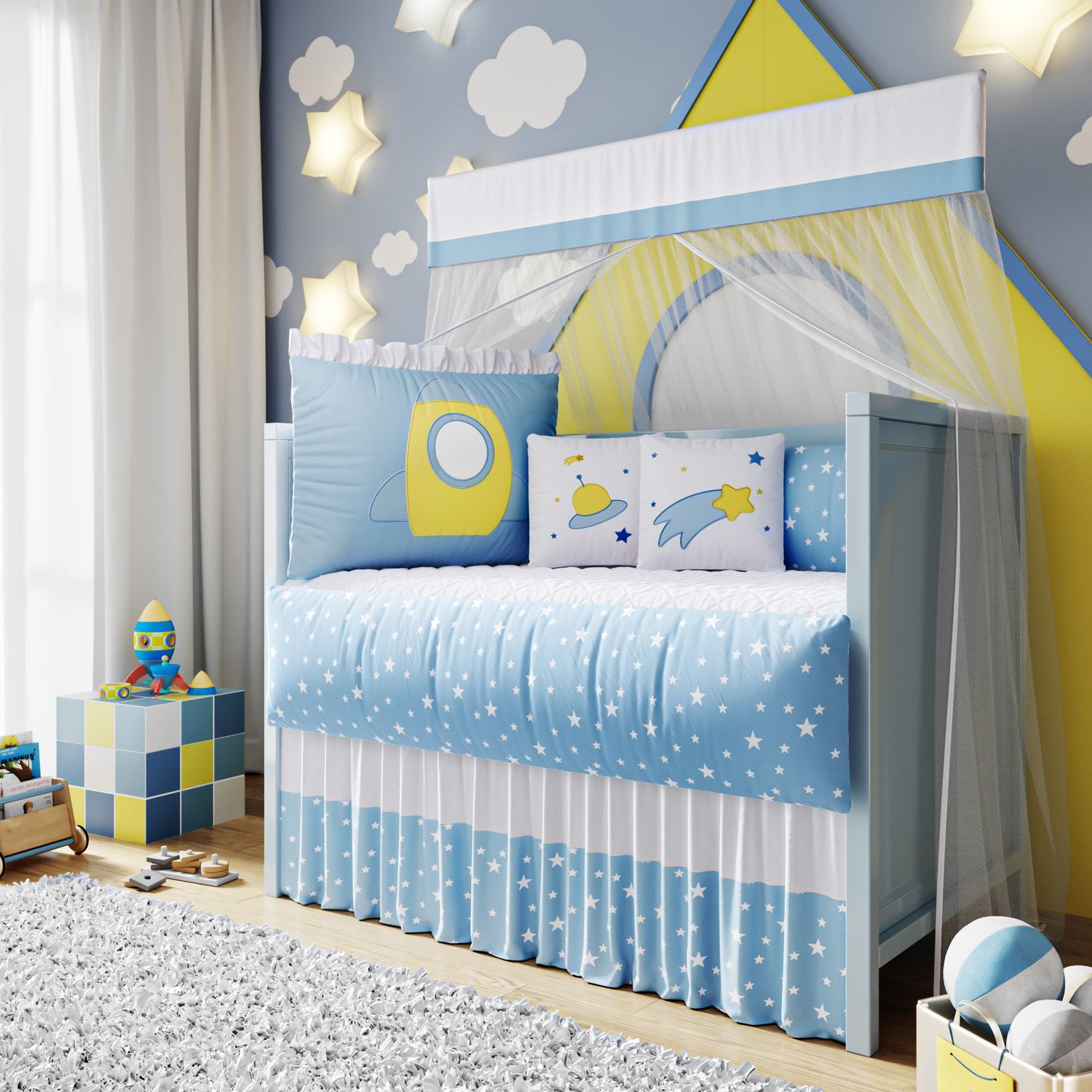 Kit Berço Foguete Azul