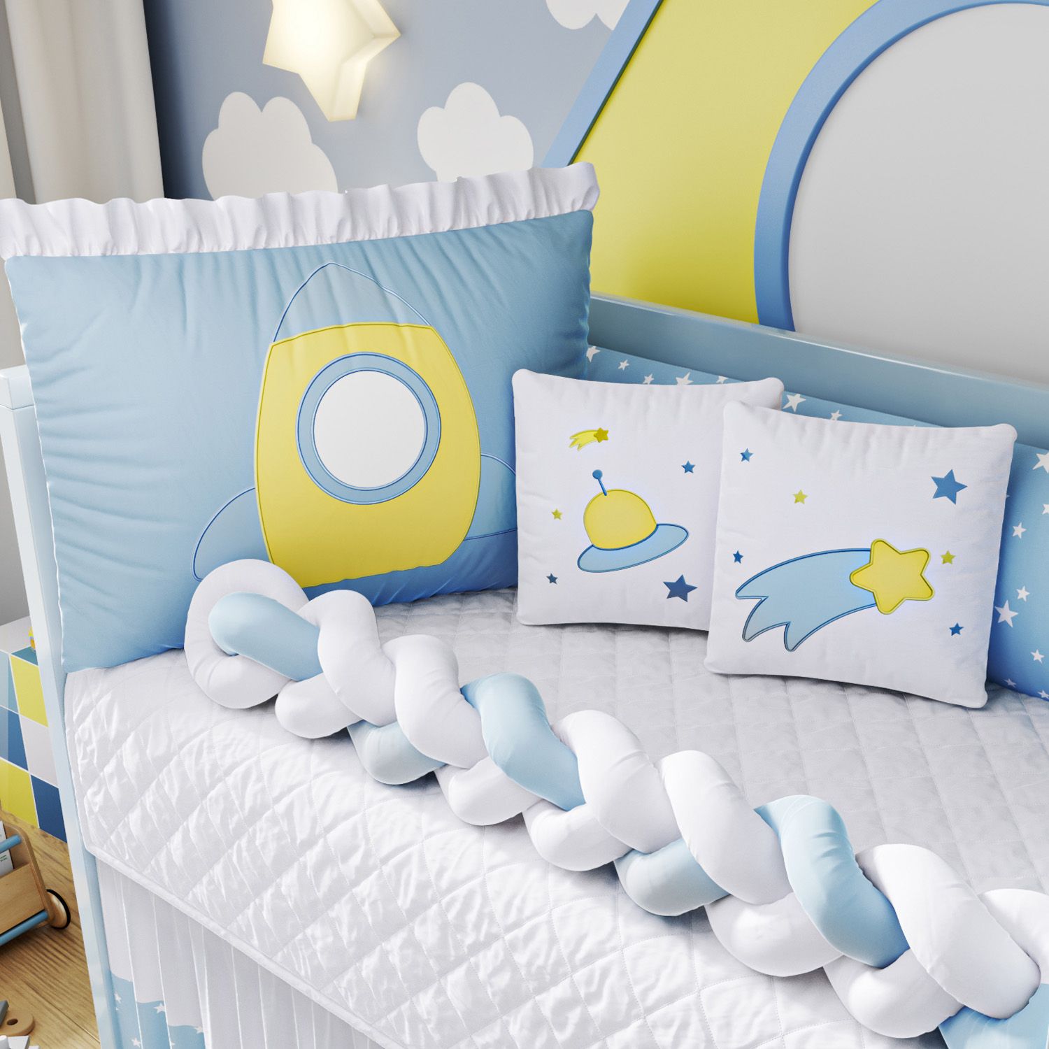 Kit Berço Trança Foguete Azul