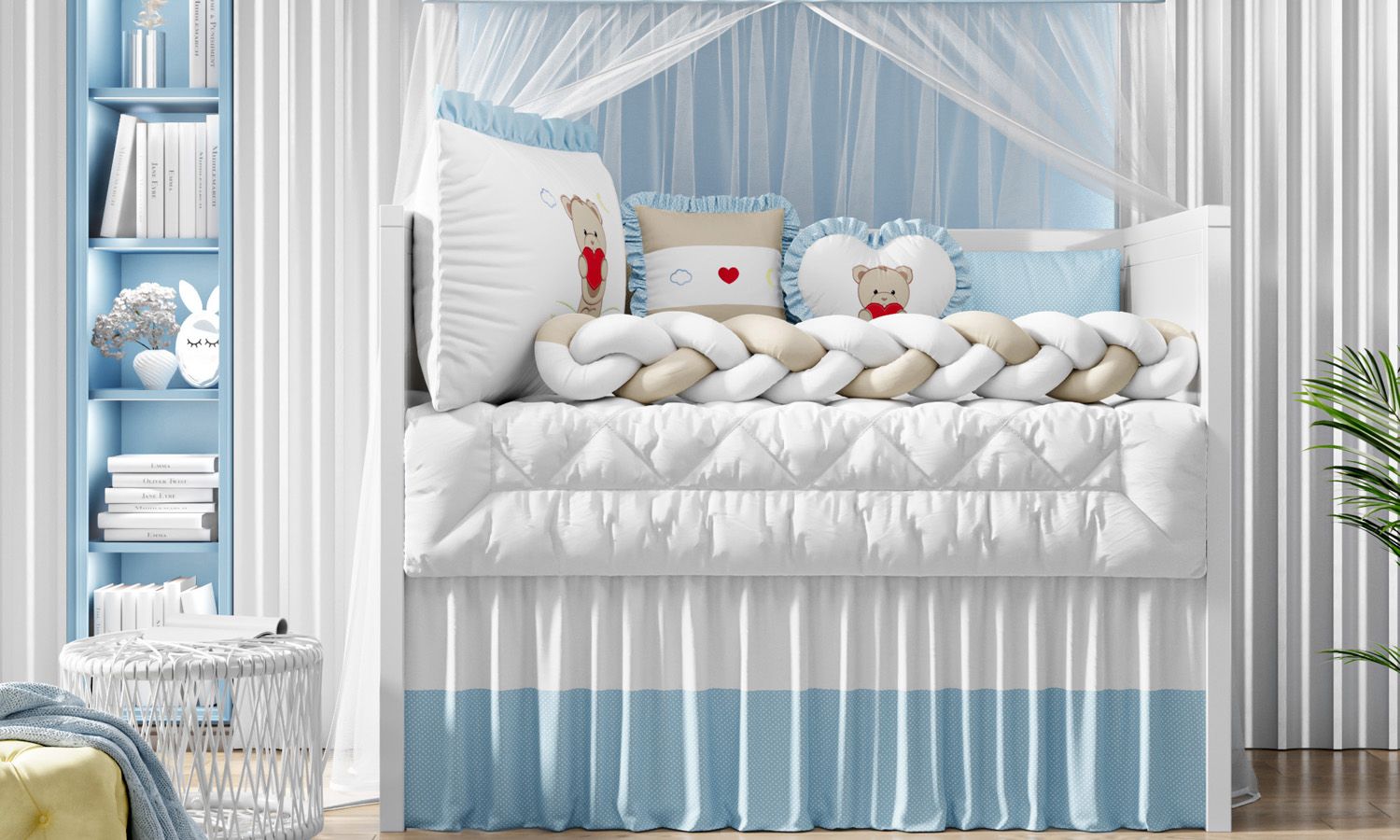 Kit Berço Trança Ursinho Coração Azul