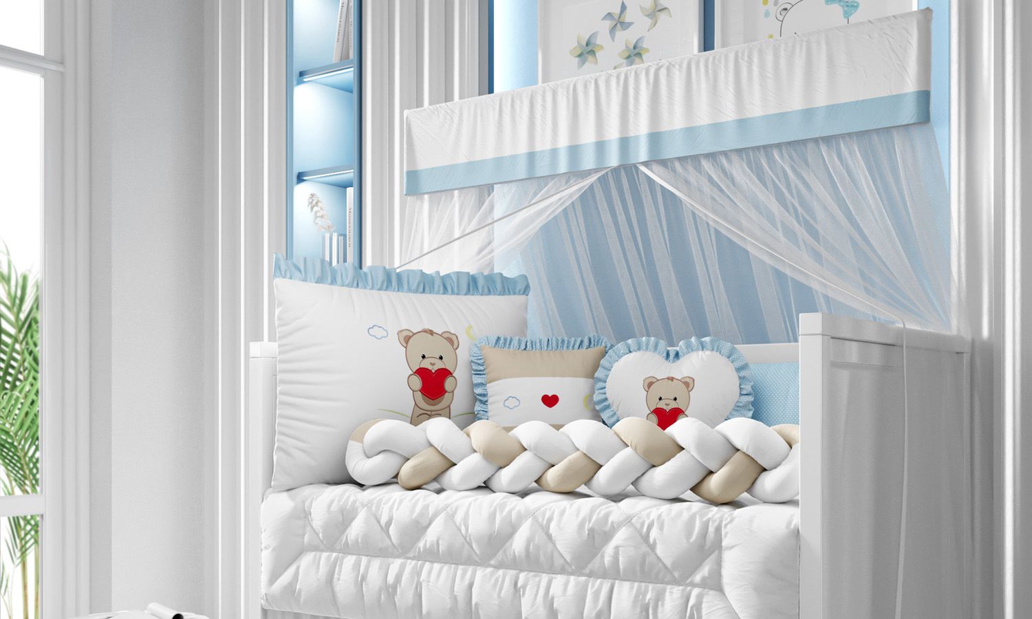 Kit Berço Trança Ursinho Coração Azul