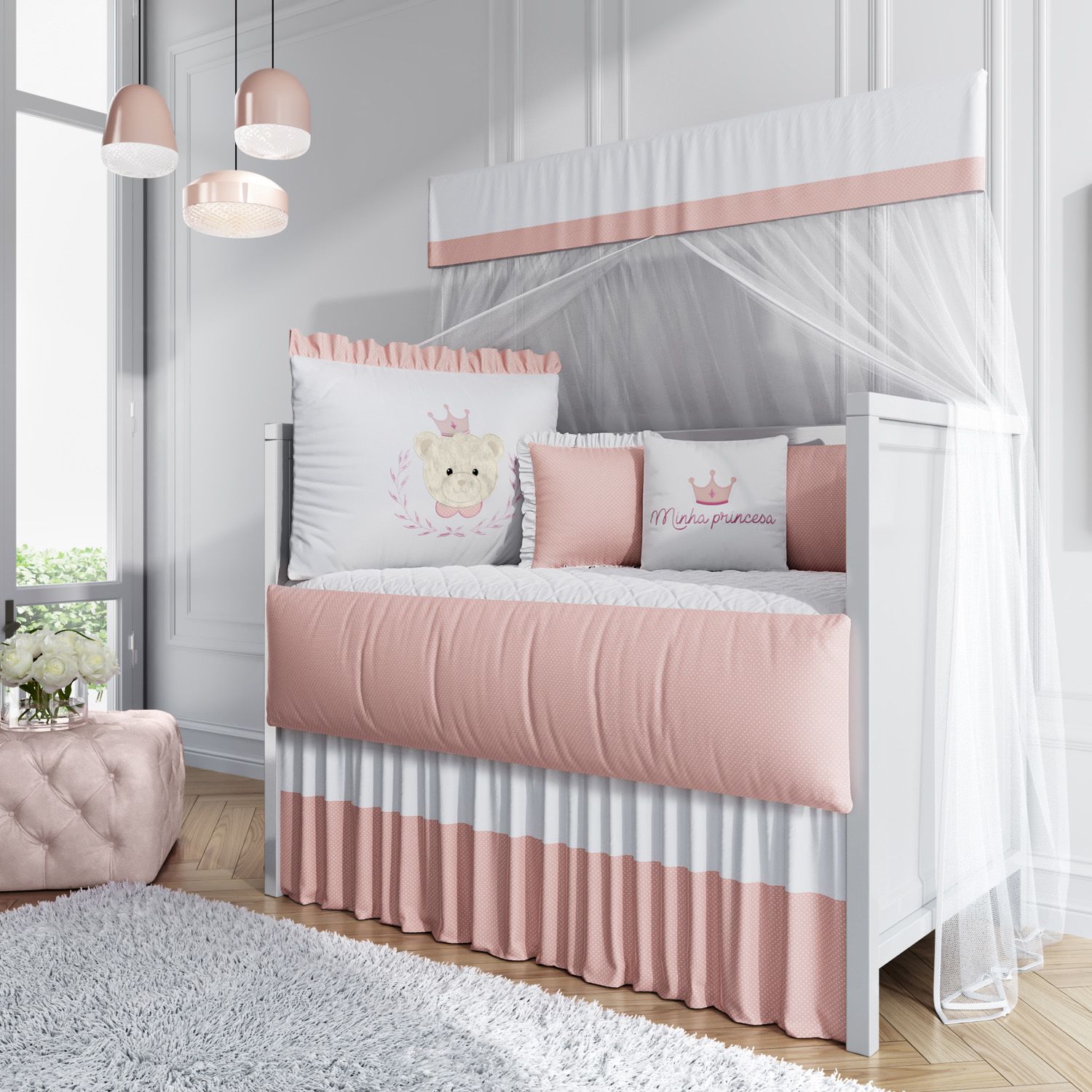 Kit Berço Princesa Ursinha Rosa