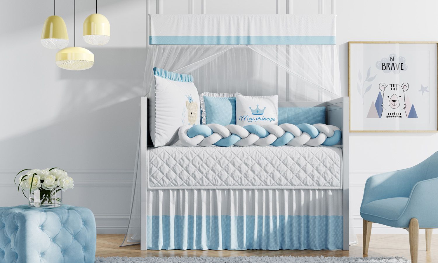 Kit Berço Trança Príncipe Ursinho Azul