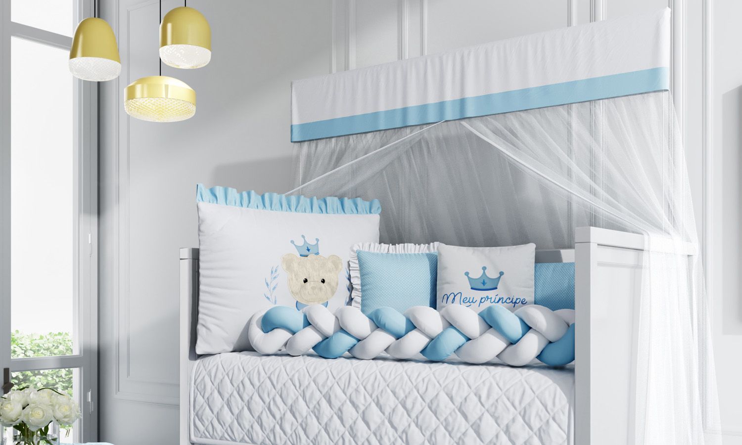 Kit Berço Trança Príncipe Ursinho Azul