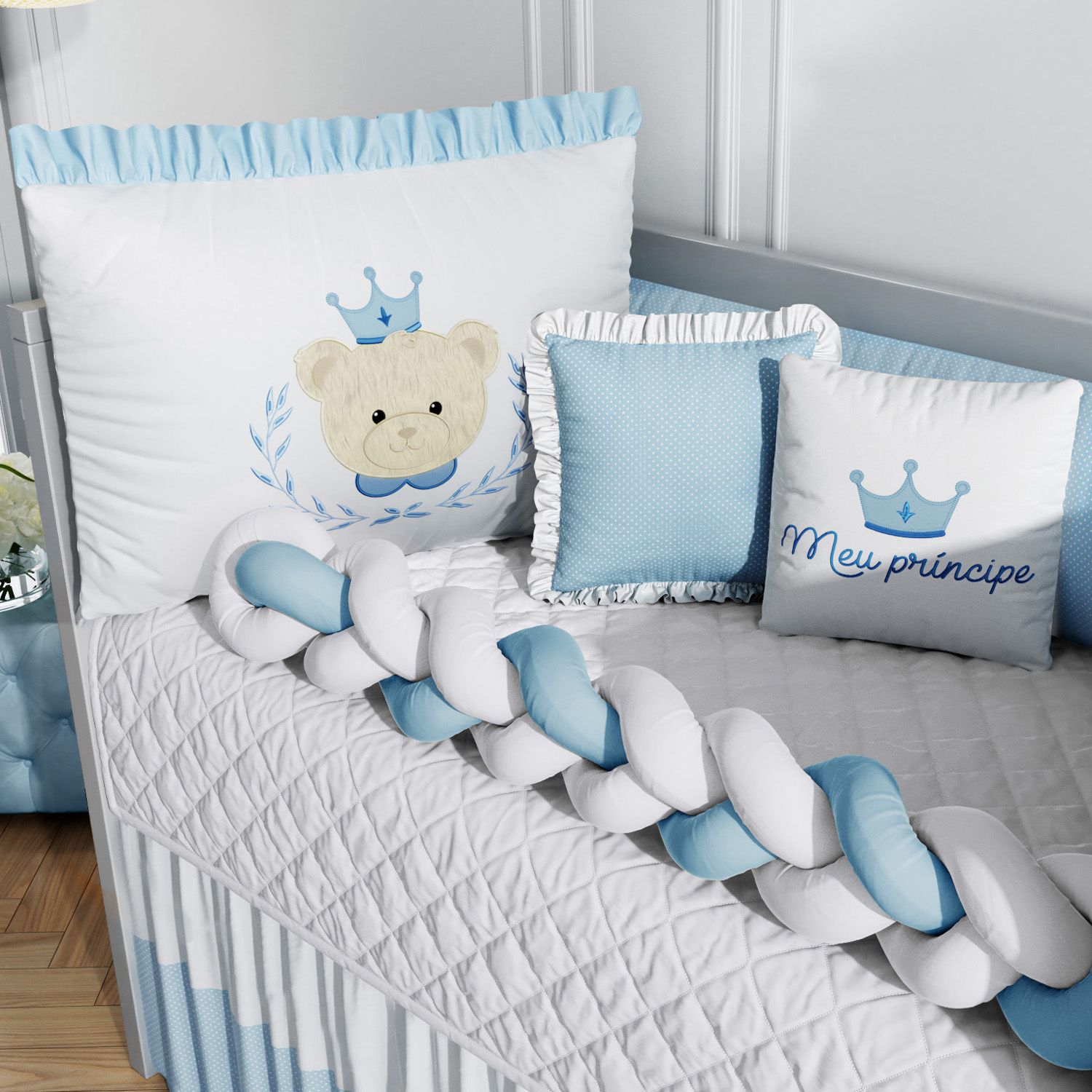 Kit Berço Trança Príncipe Ursinho Azul