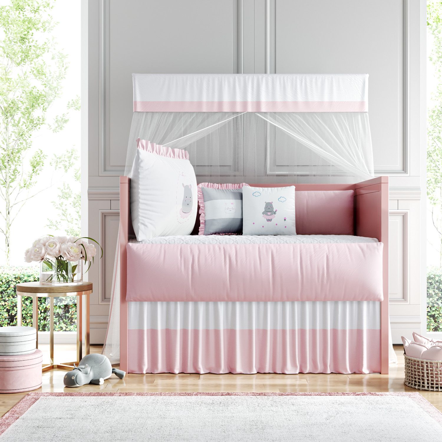Kit Berço Hipopótamo Rosa