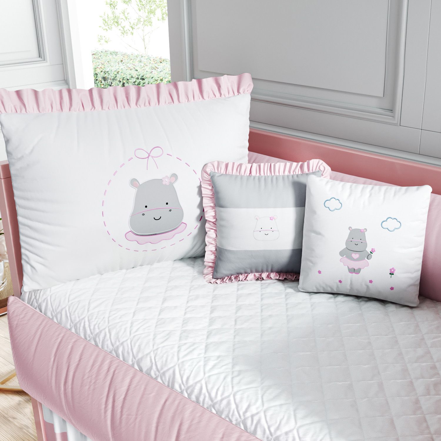 Kit Berço Hipopótamo Rosa