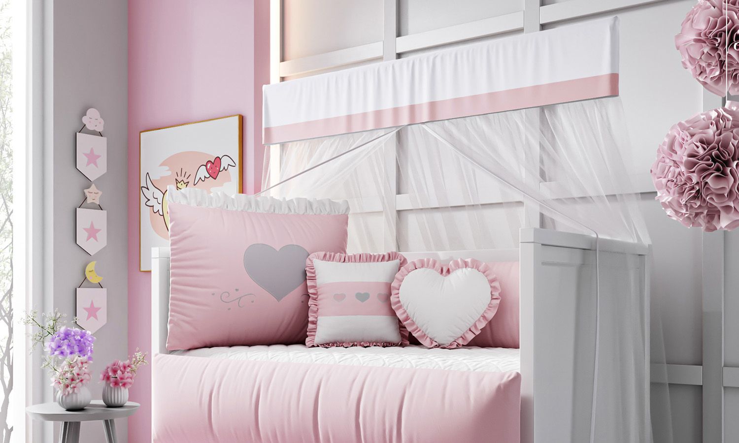 Kit Berço Coração Rosa