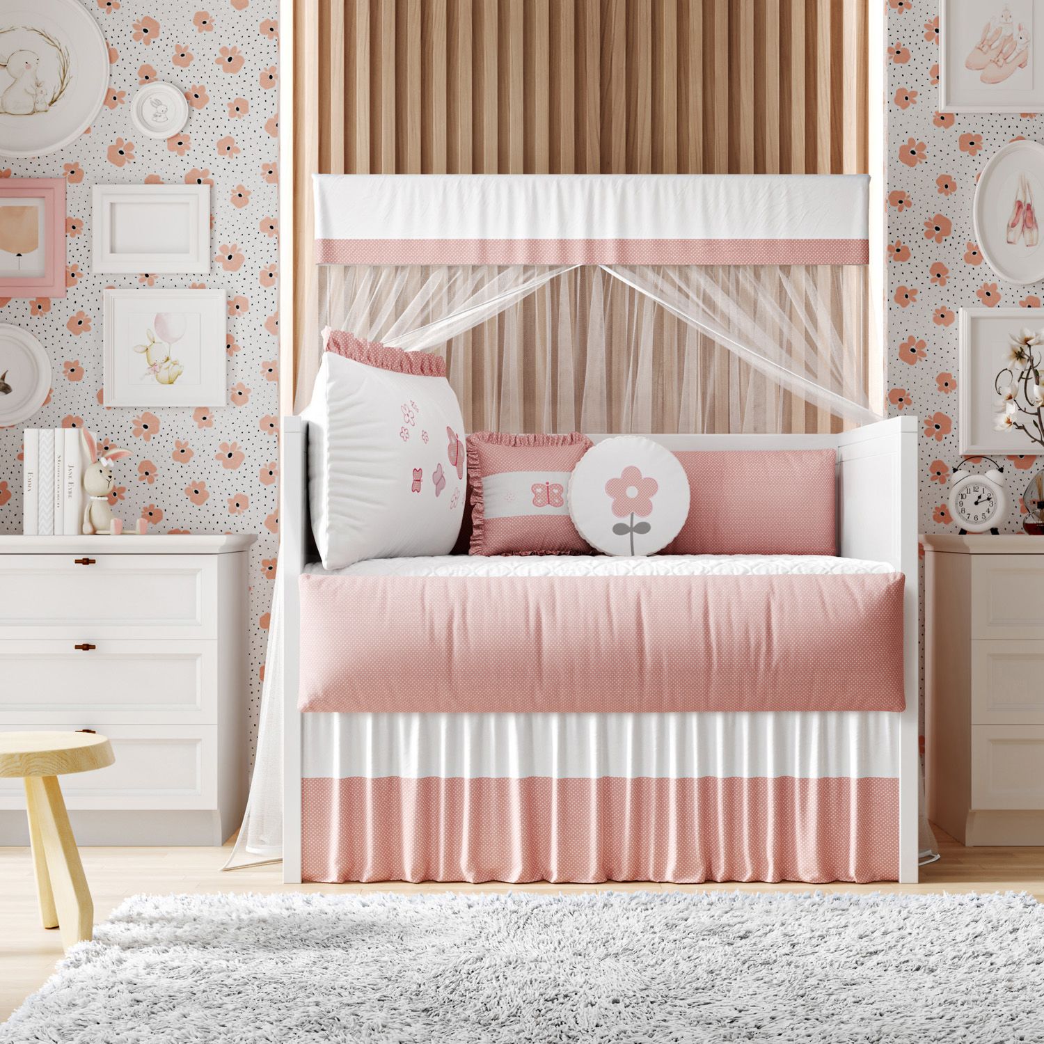 Kit Berço Borboleta Poá Rosé