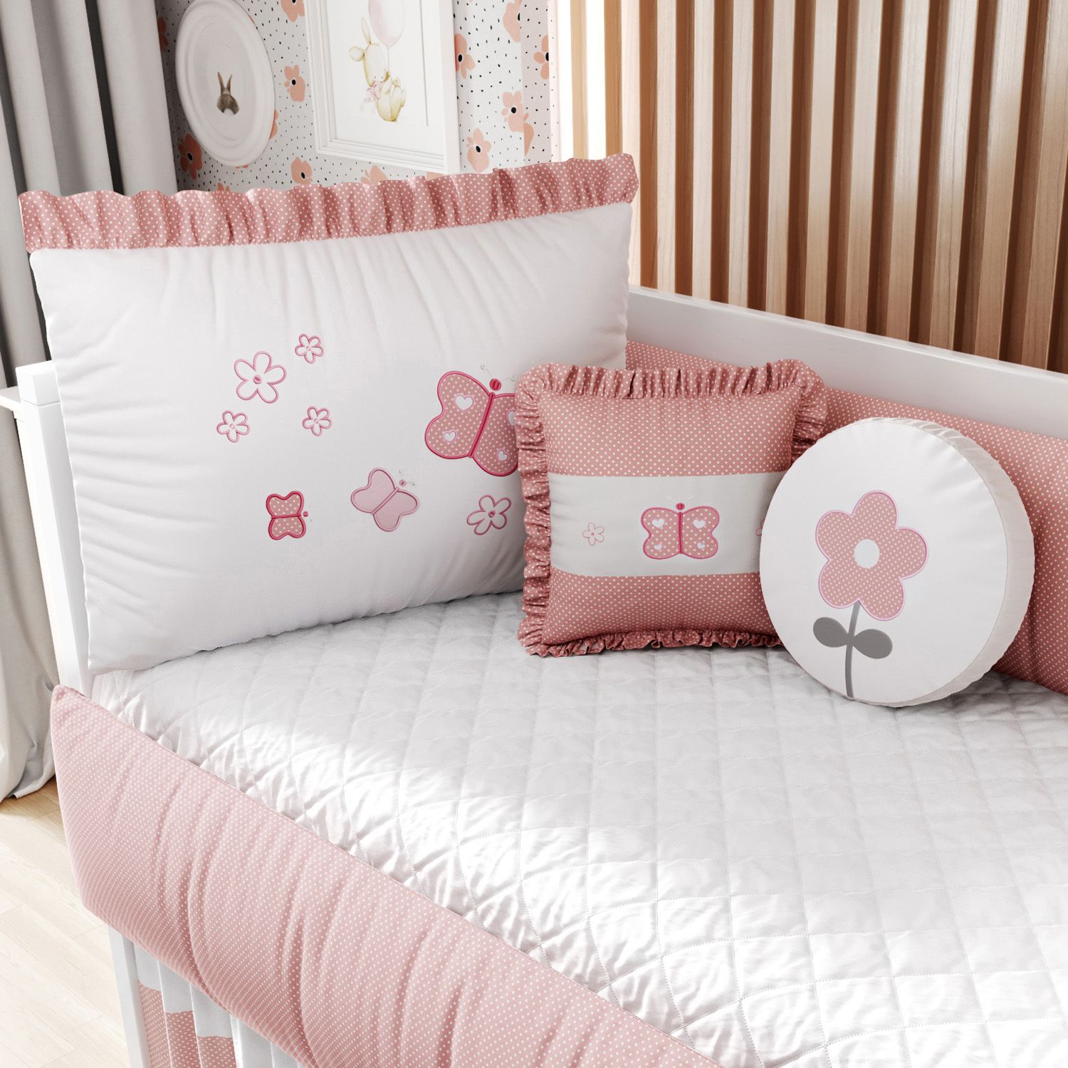 Kit Berço Borboleta Poá Rosé