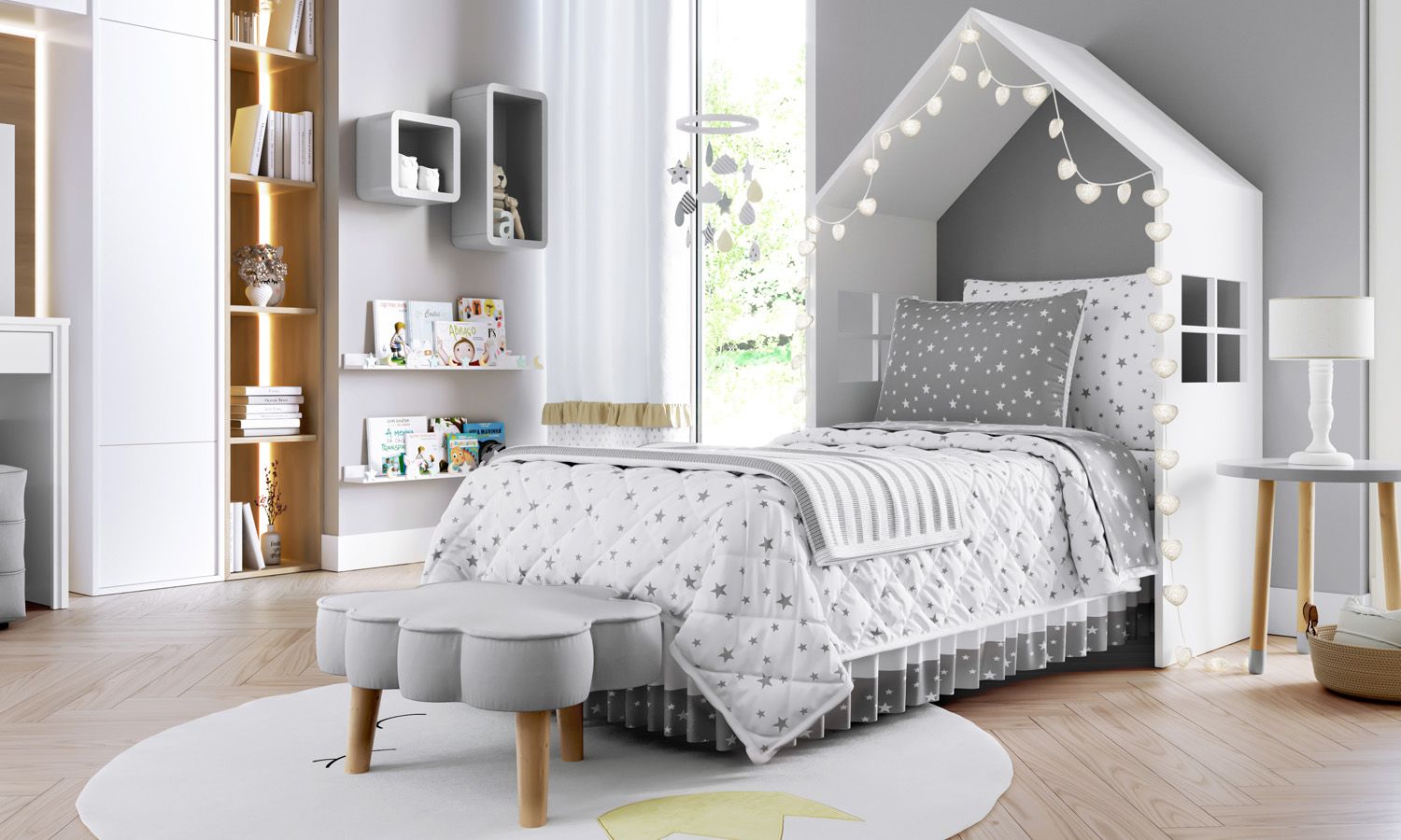 Kit Cama Infantil Solteiro Estrelinha Azul