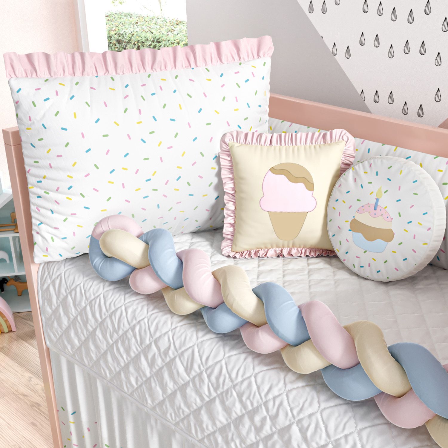 Kit Berço Trança Doce Sonho Rosa