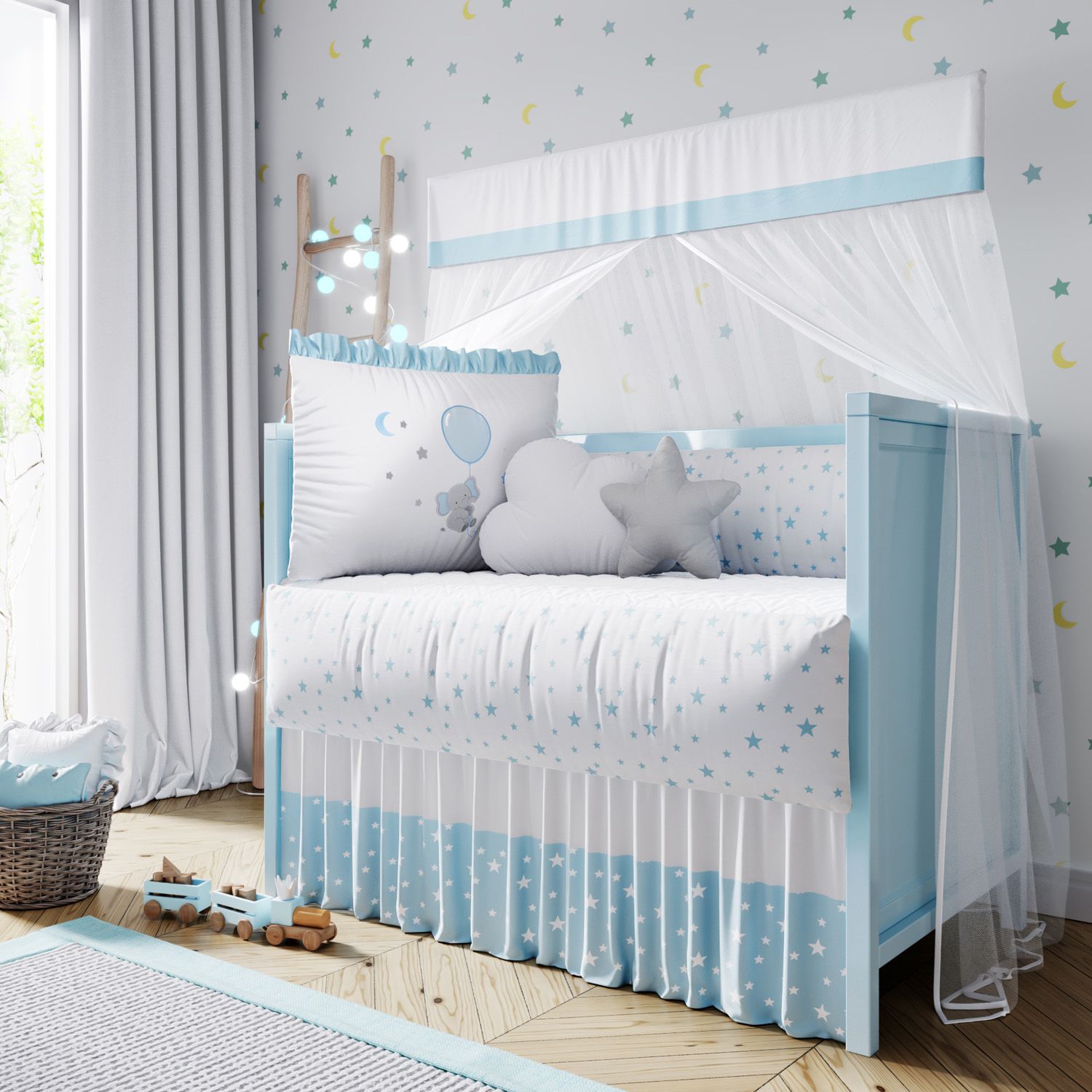 Kit Berço Sonhe Alto Elefantinho Azul