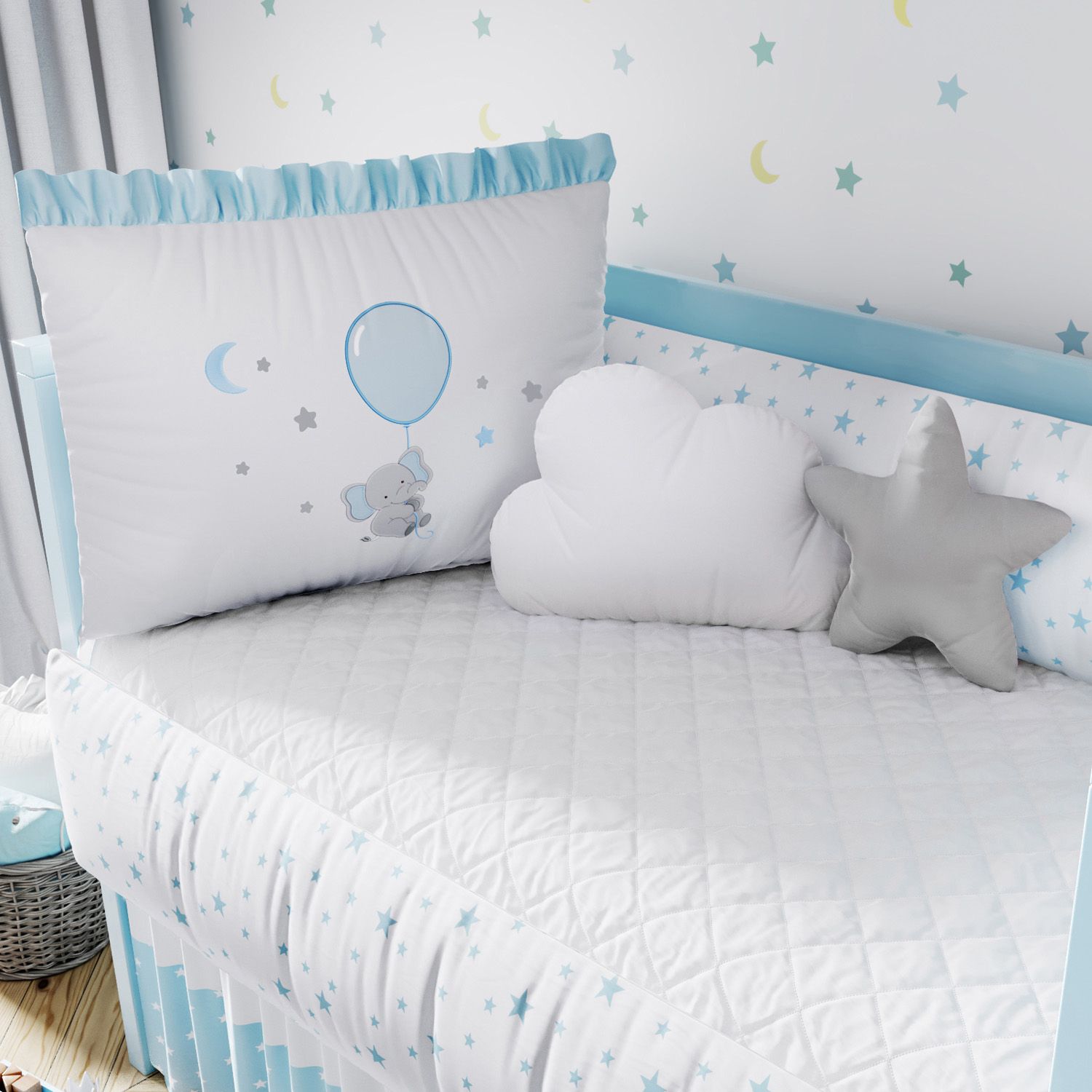 Kit Berço Sonhe Alto Elefantinho Azul