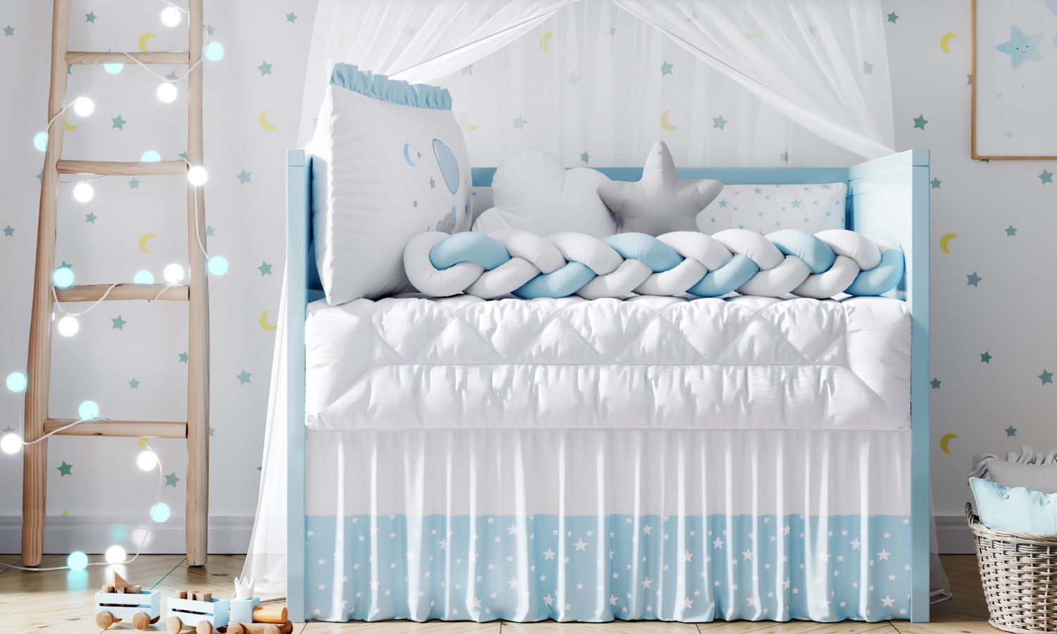 Kit Berço Trança Sonhe Alto Elefantinho Azul