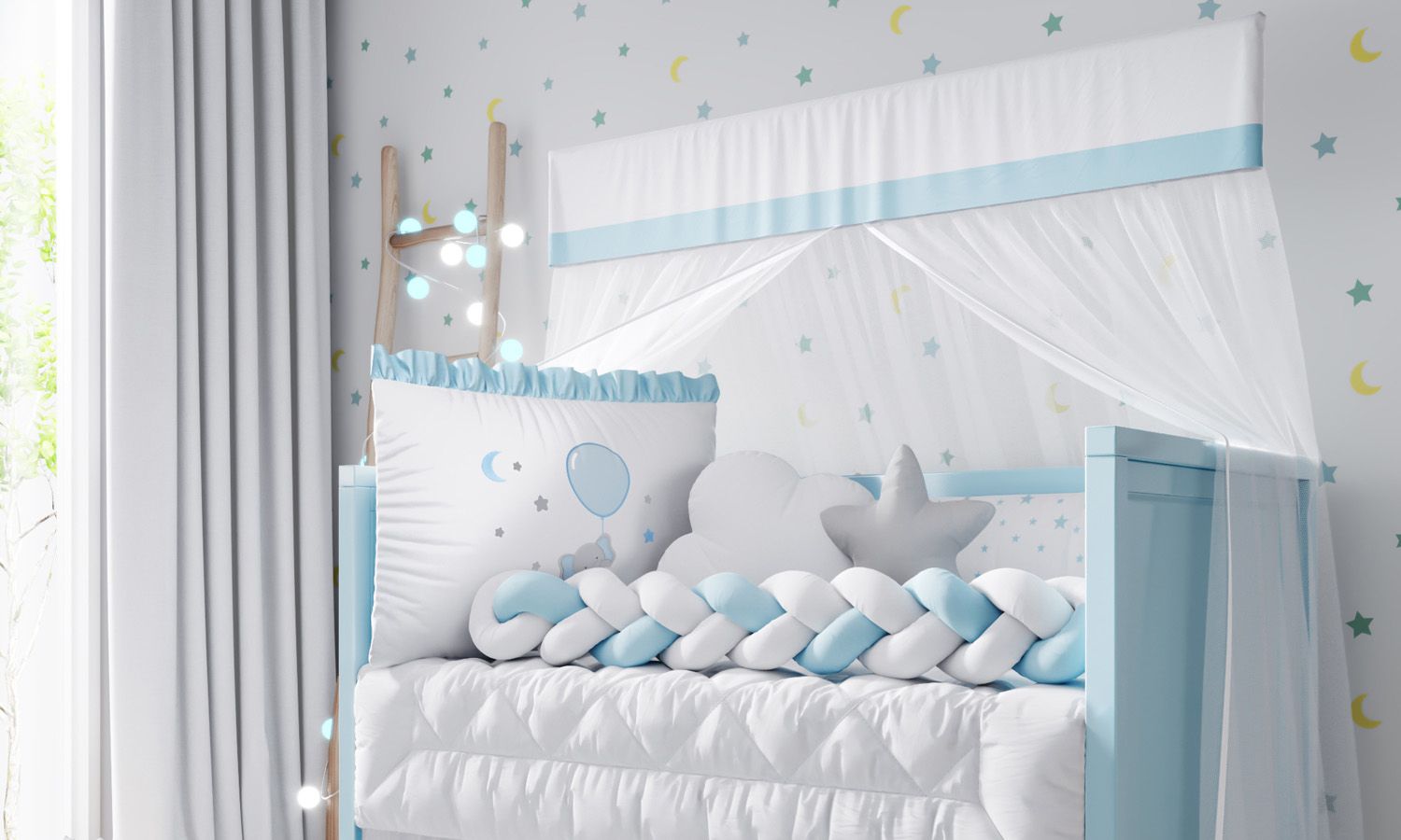 Kit Berço Trança Sonhe Alto Elefantinho Azul