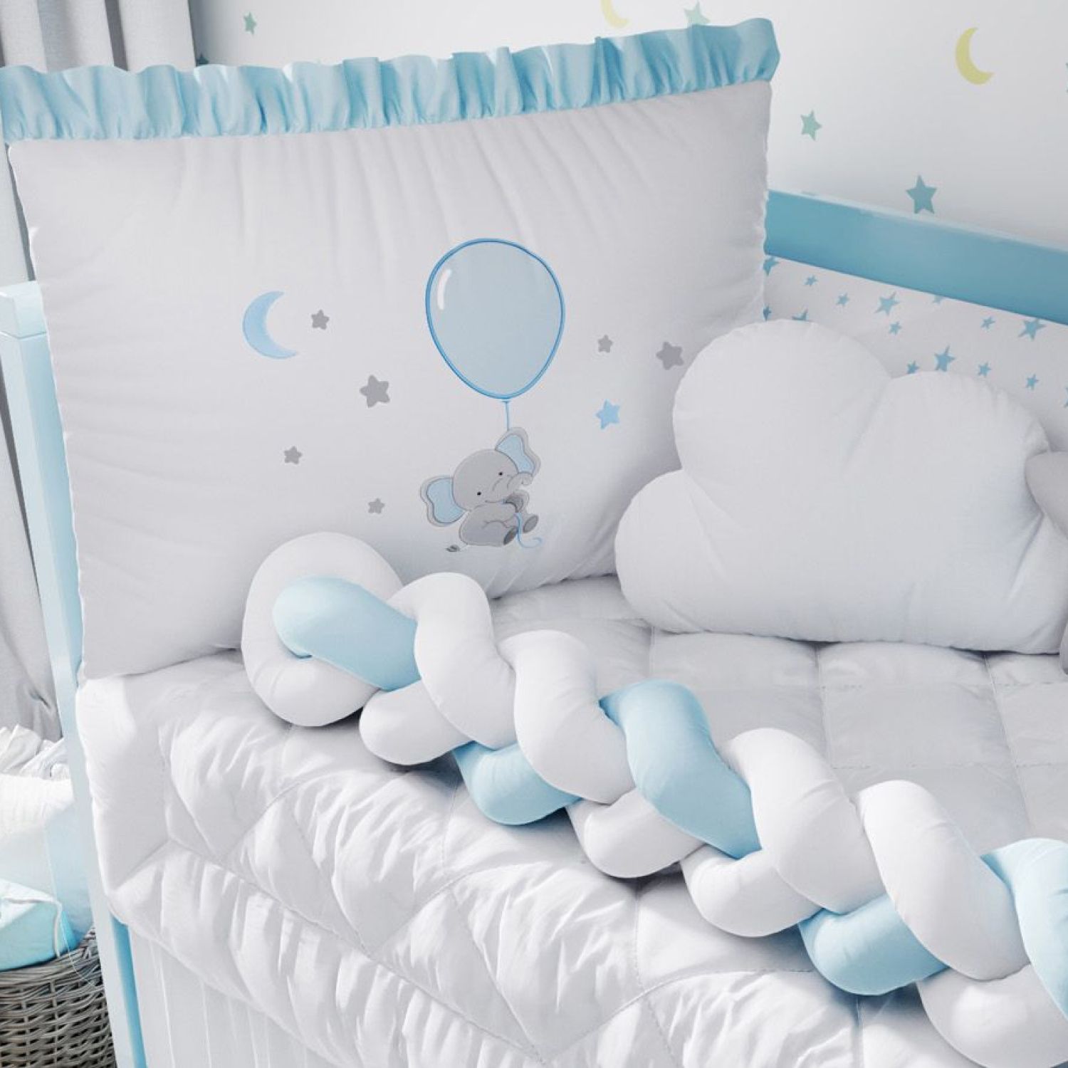 Kit Berço Trança Sonhe Alto Elefantinho Azul