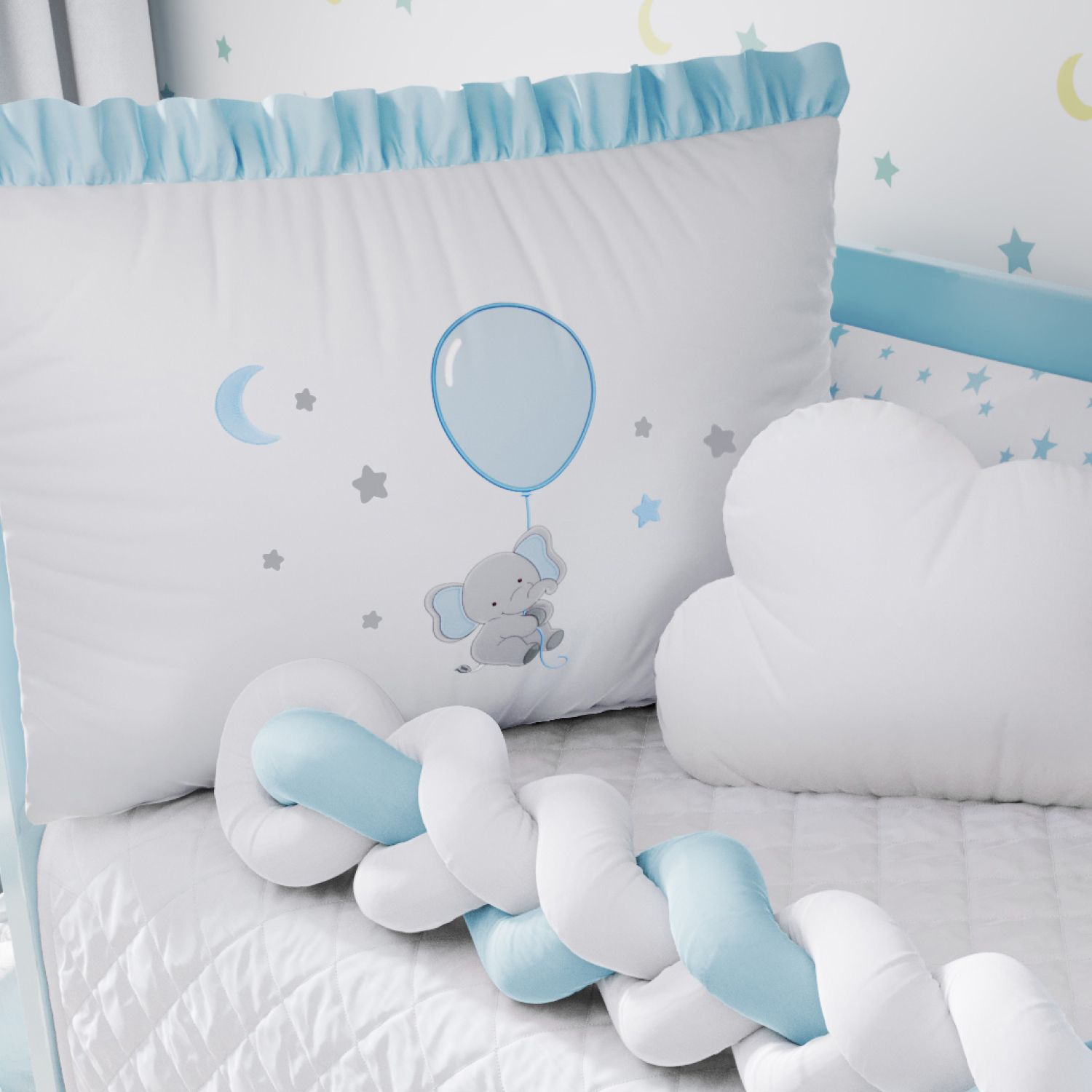 Kit Berço Trança Sonhe Alto Elefantinho Azul