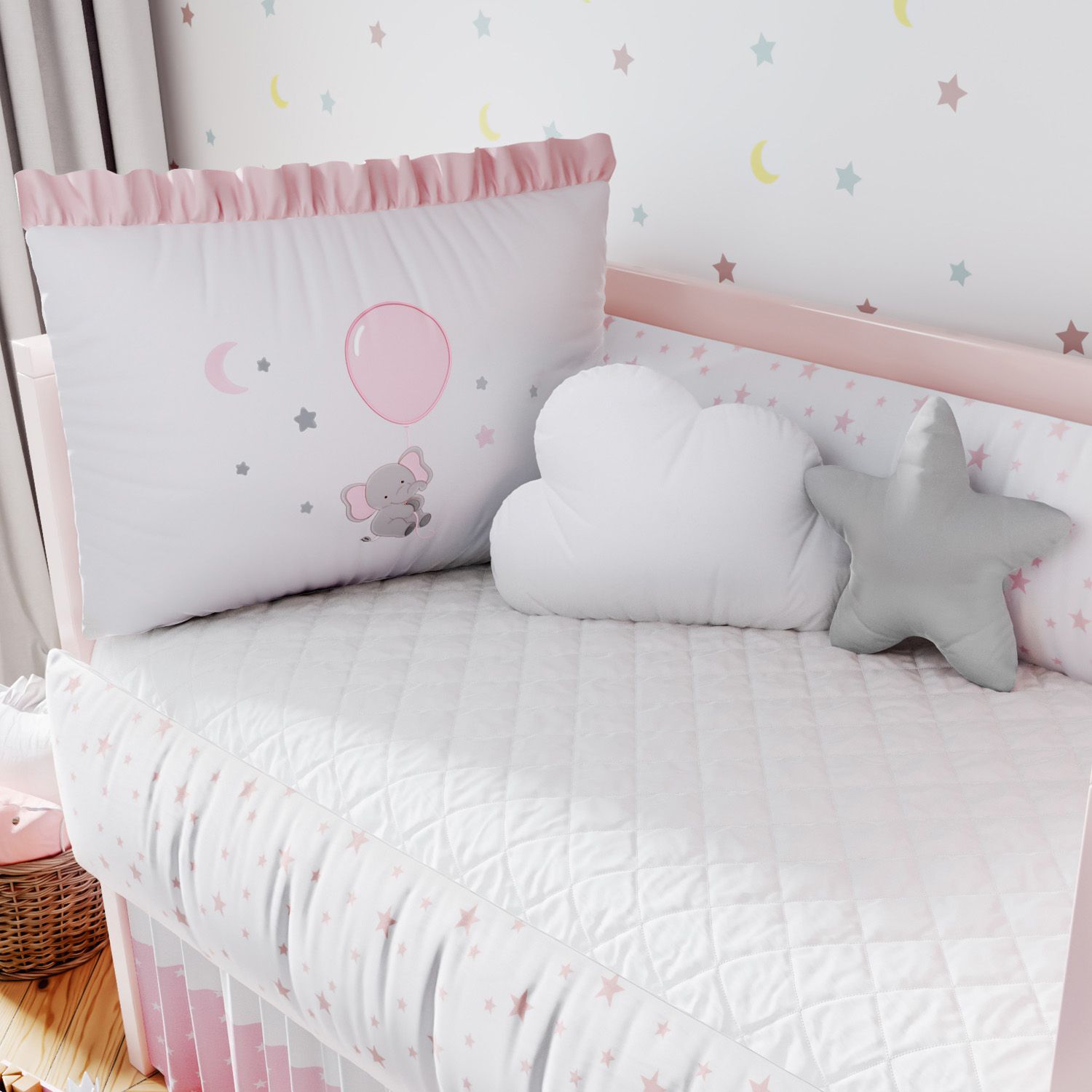 Kit Berço Sonhe Alto Elefantinha Rosa