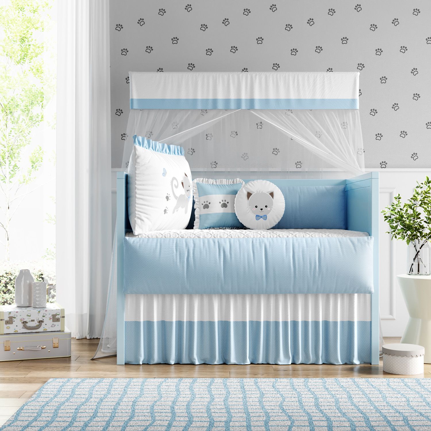 Kit Berço Gatinho Azul