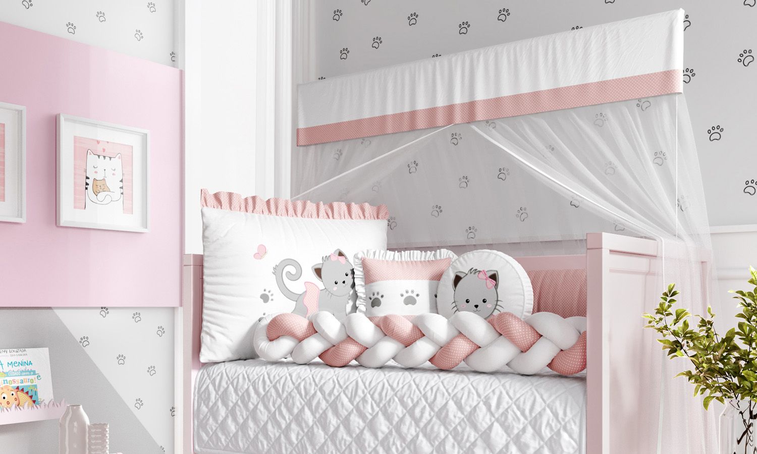 Kit Berço Trança Gatinha Rosa