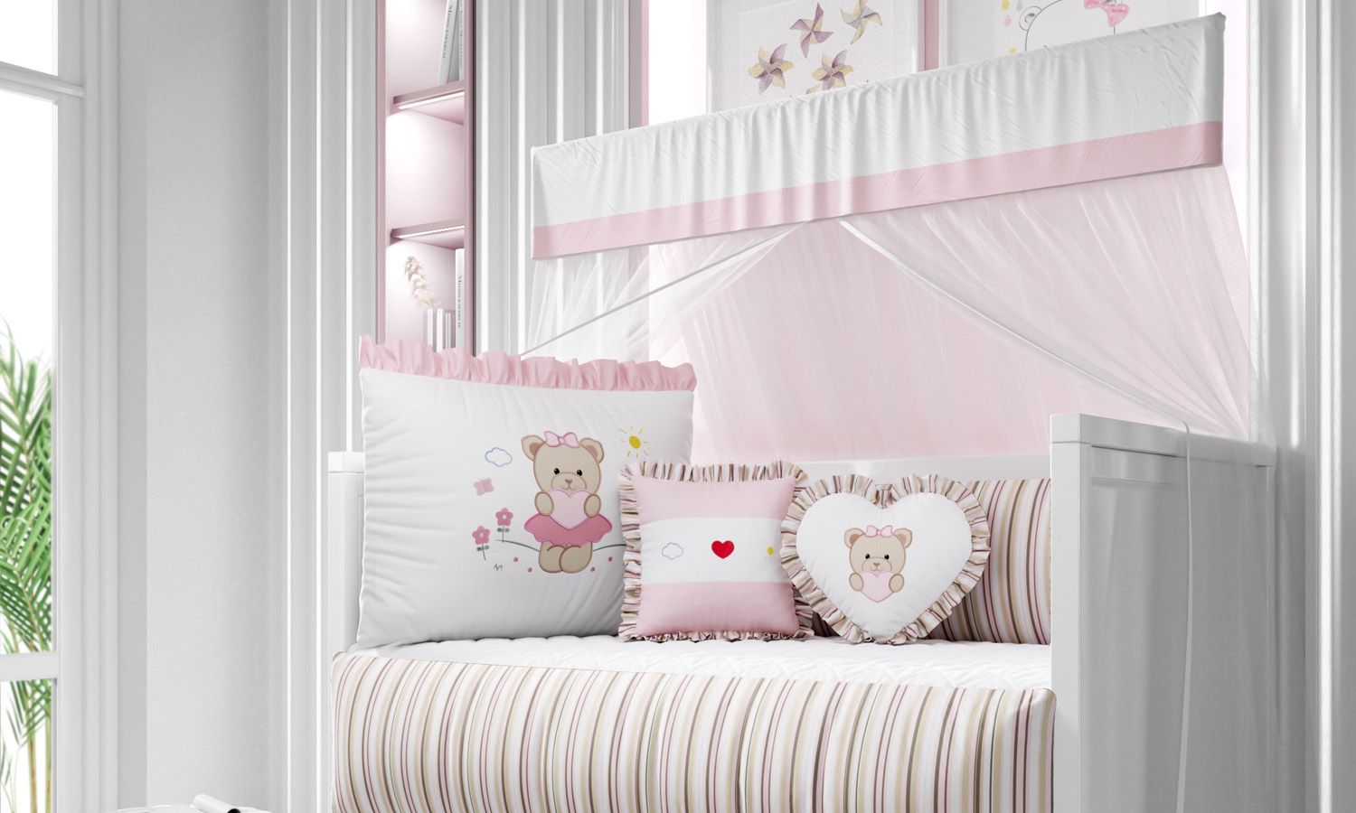 Kit Berço Menina Ursinha Coração Rosa