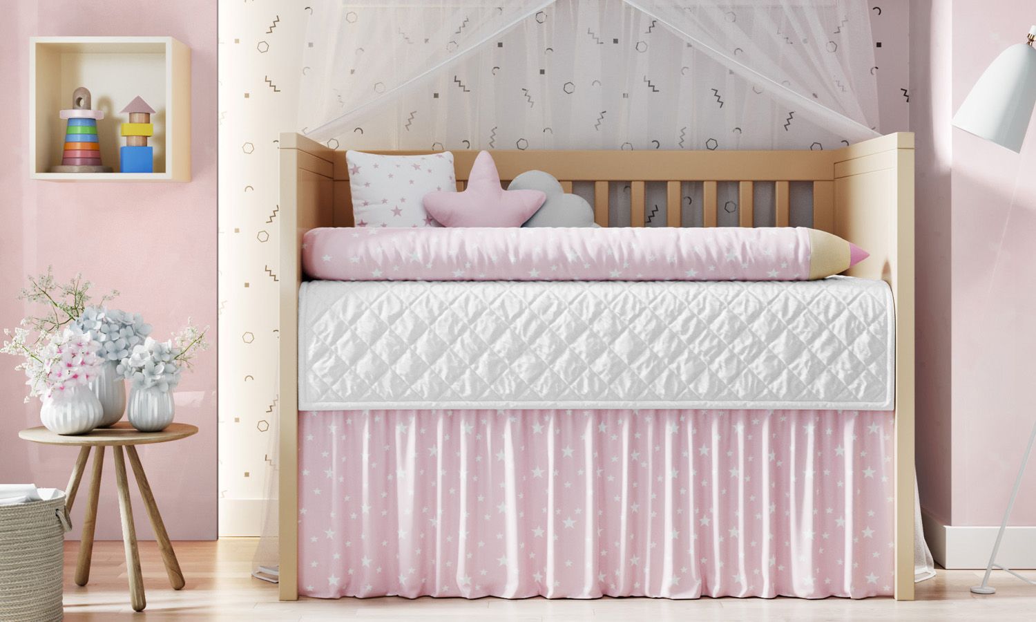 Kit Berço Rolinho Lápis Estrelinha Azul