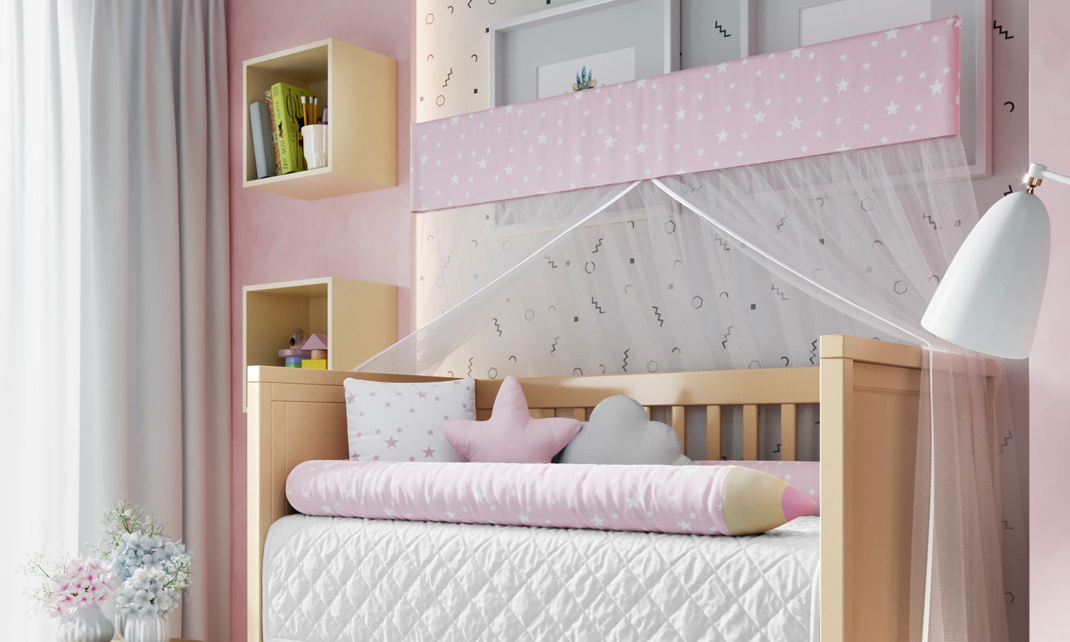 Kit Berço Rolinho Lápis Estrelinha Azul