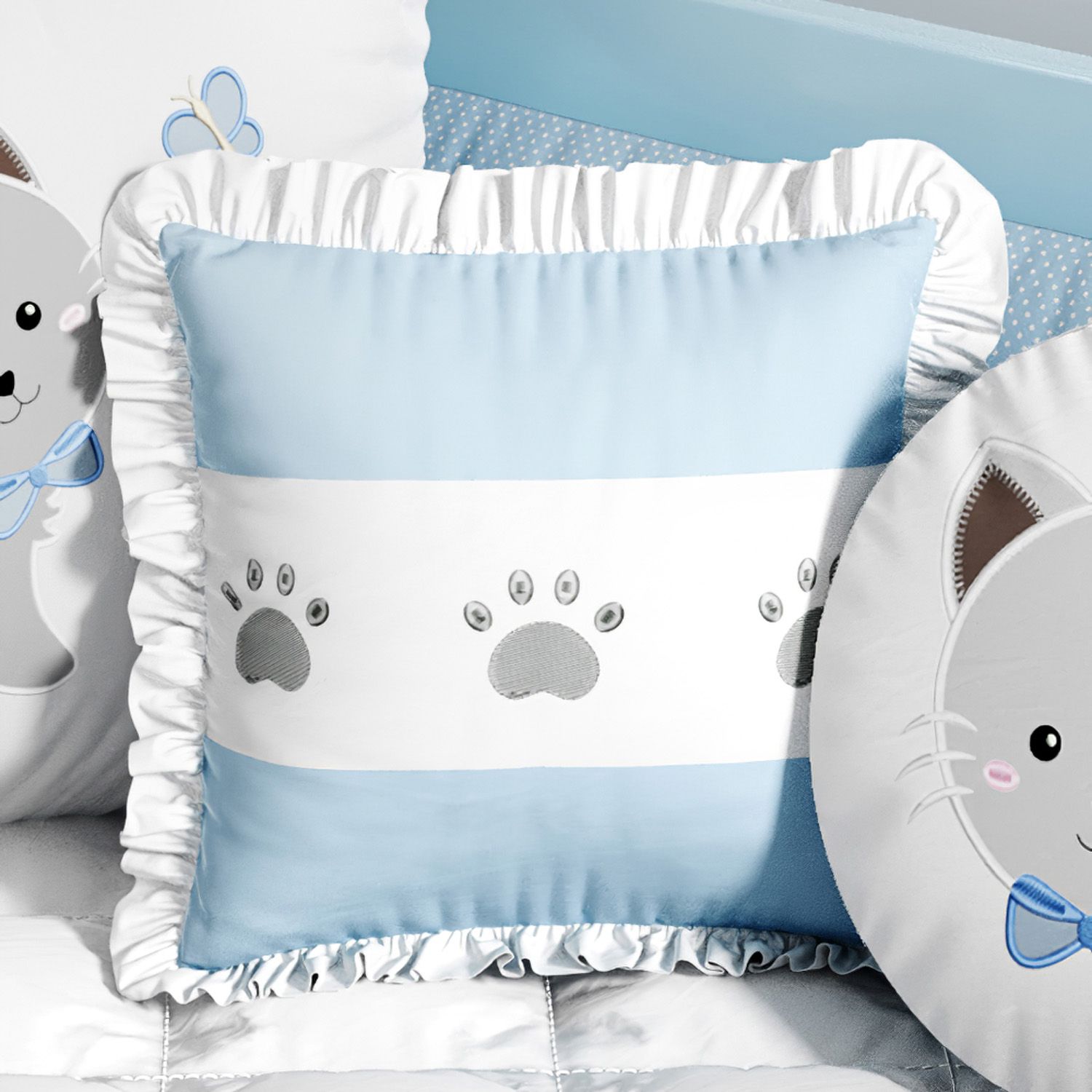 Almofada Decorativa Patinhas Gatinho Azul 38cm