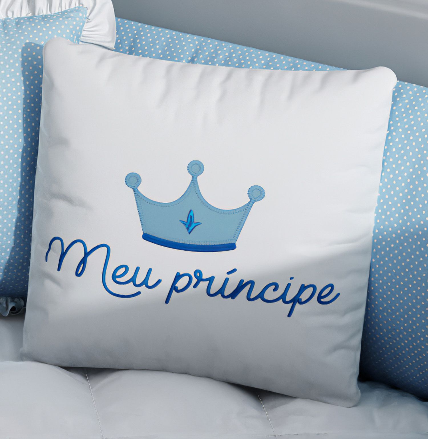 Almofada Quadrada Meu Príncipe Azul Coroa 35cm