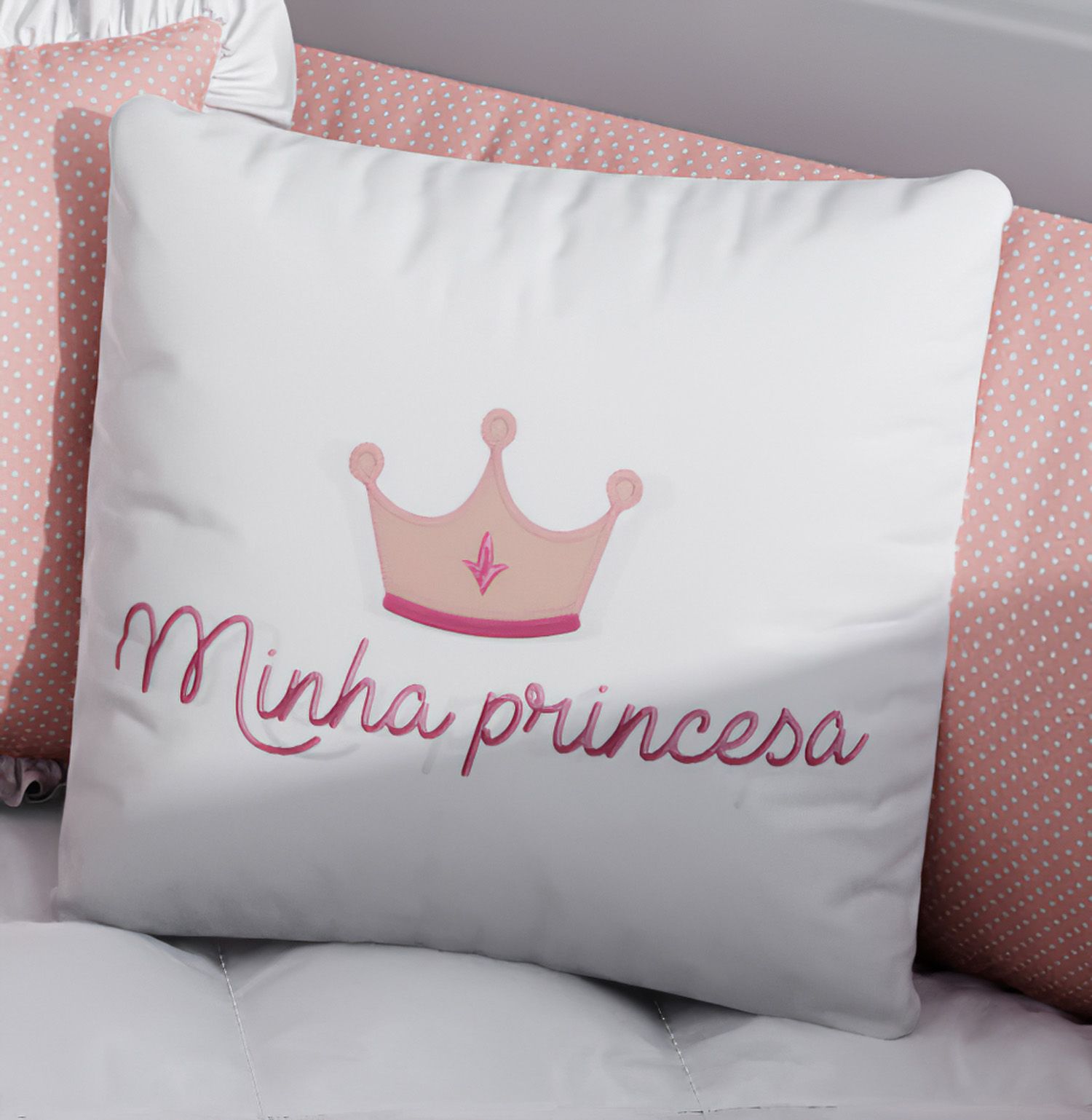 Almofada Quadrada Minha Princesa Rosa Coroa 35cm