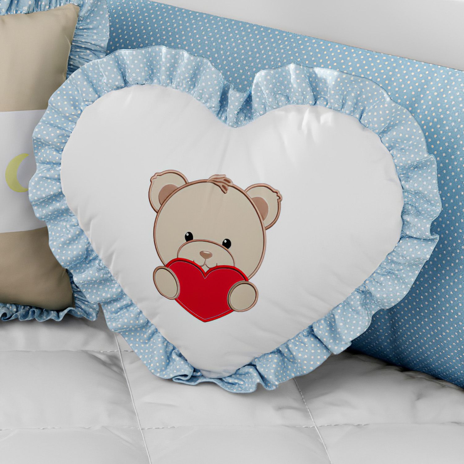 Almofada Ursinho Coração Azul 33cm