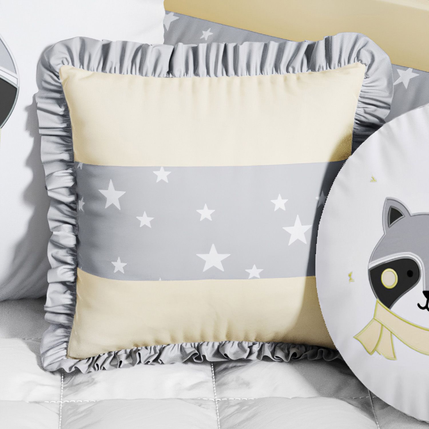 Almofada Quadrada Estrela Amarelo e Cinza 38cm