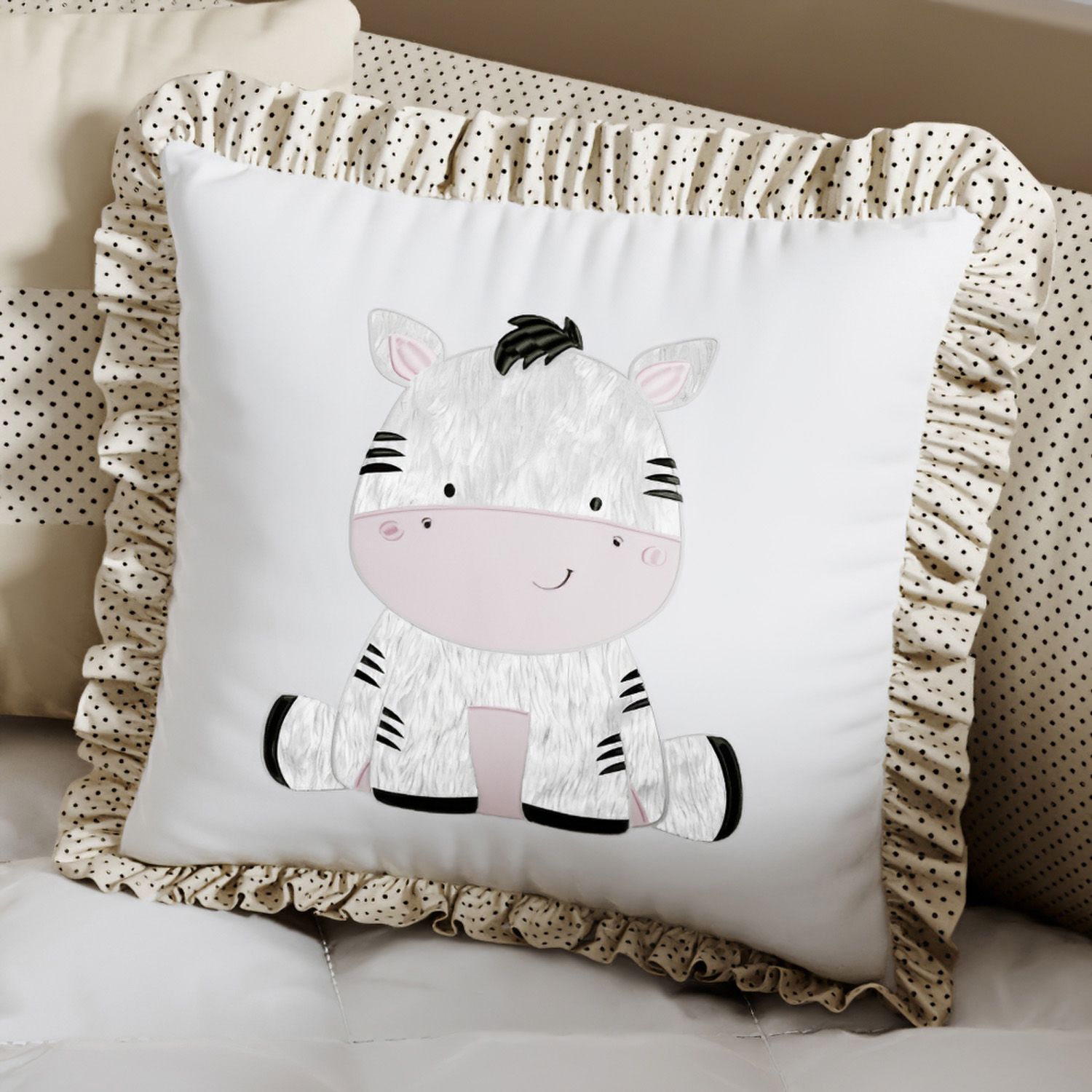 Almofada Quadrada Safári Zebra Bege 38cm