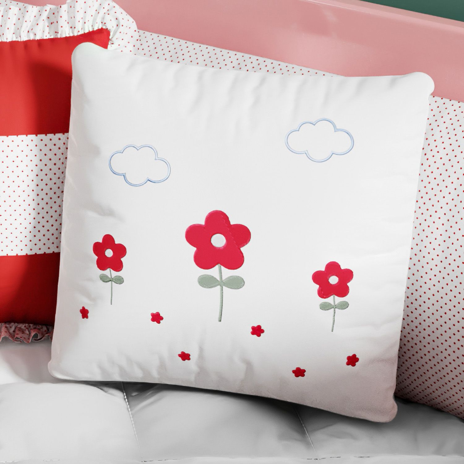 Almofada Quadrada Flor Vermelha 35cm