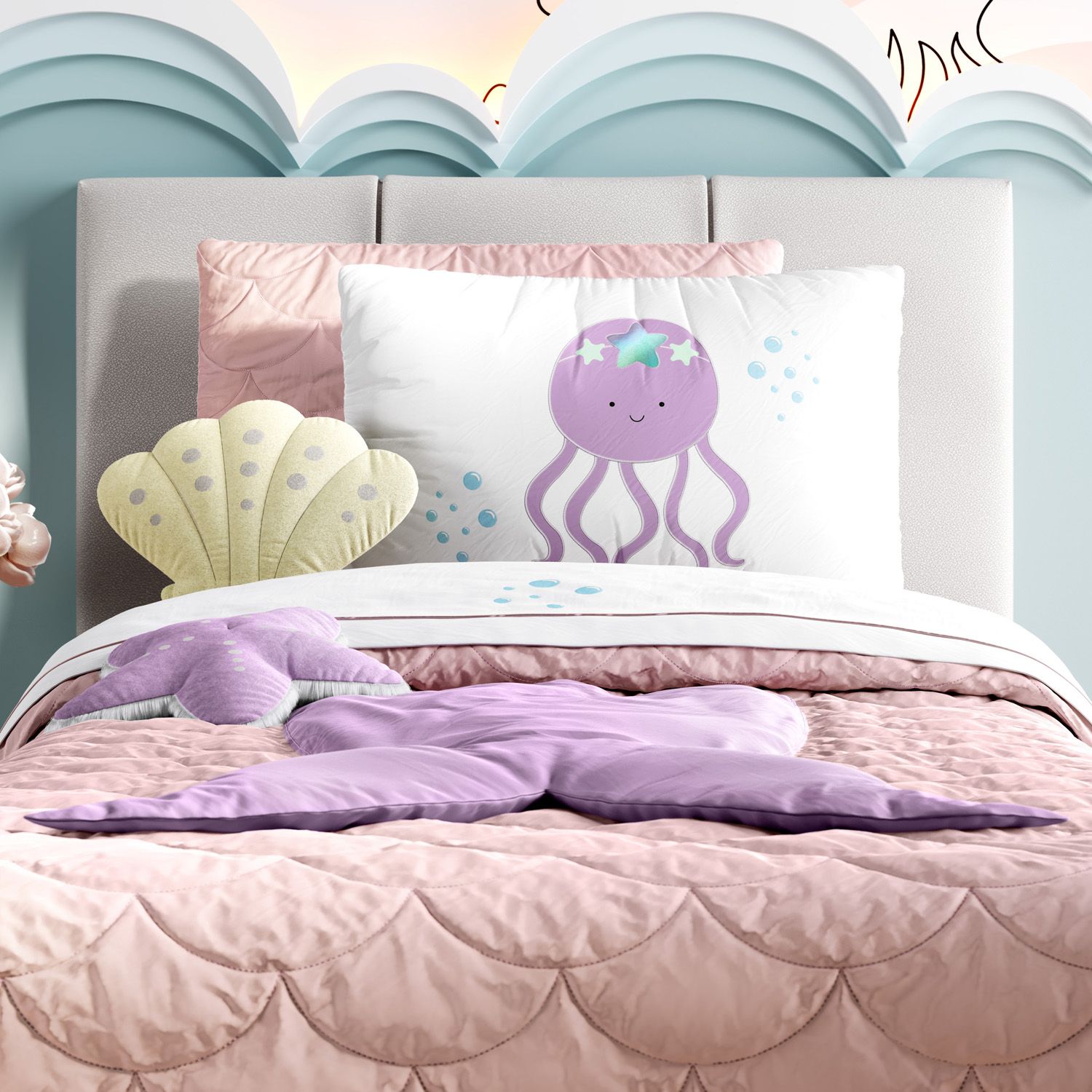 Kit Cama Infantil Solteiro Menina Sereia