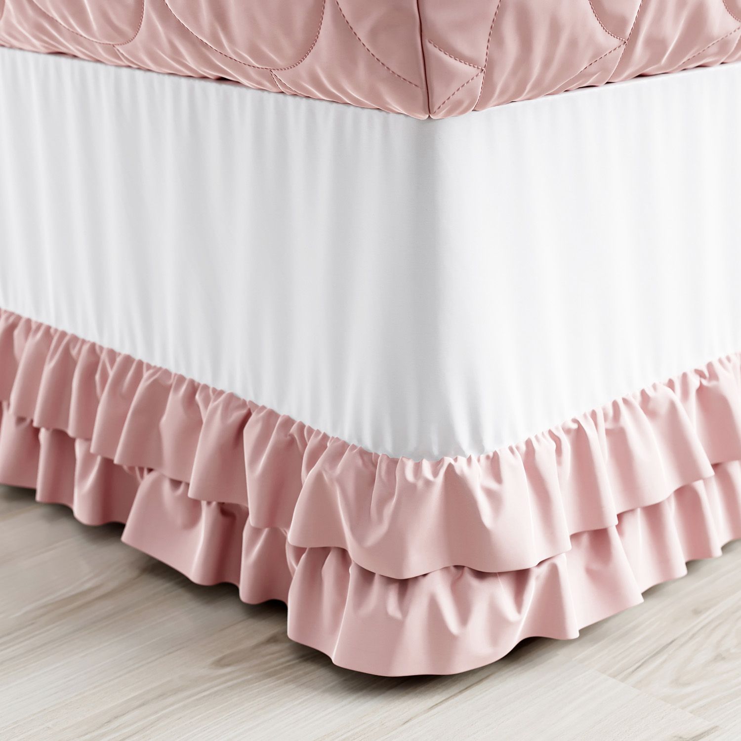 Saia de Cama Infantil Solteiro Babado Duplo Rosa