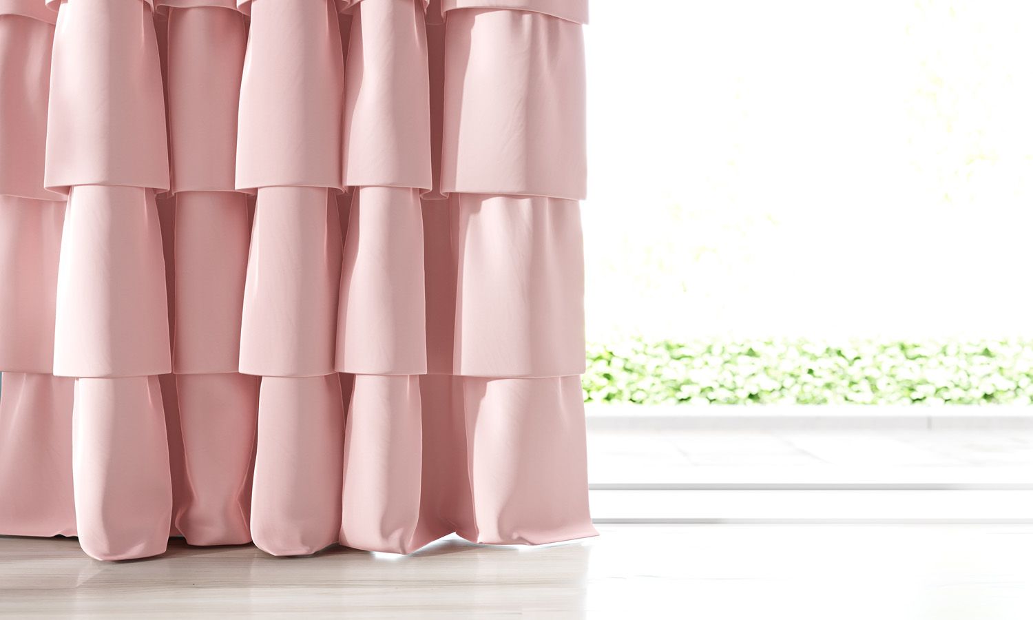 Cortina Babados Duplos Rosa