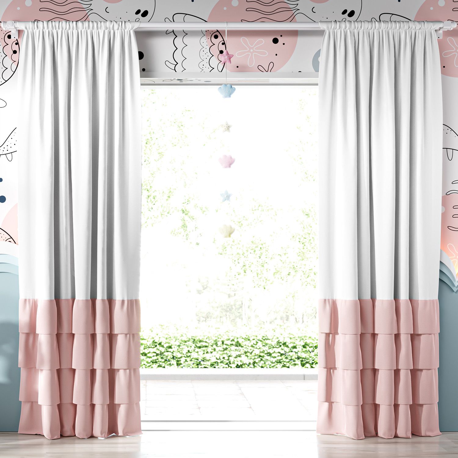 Cortina Babados Duplos Rosa