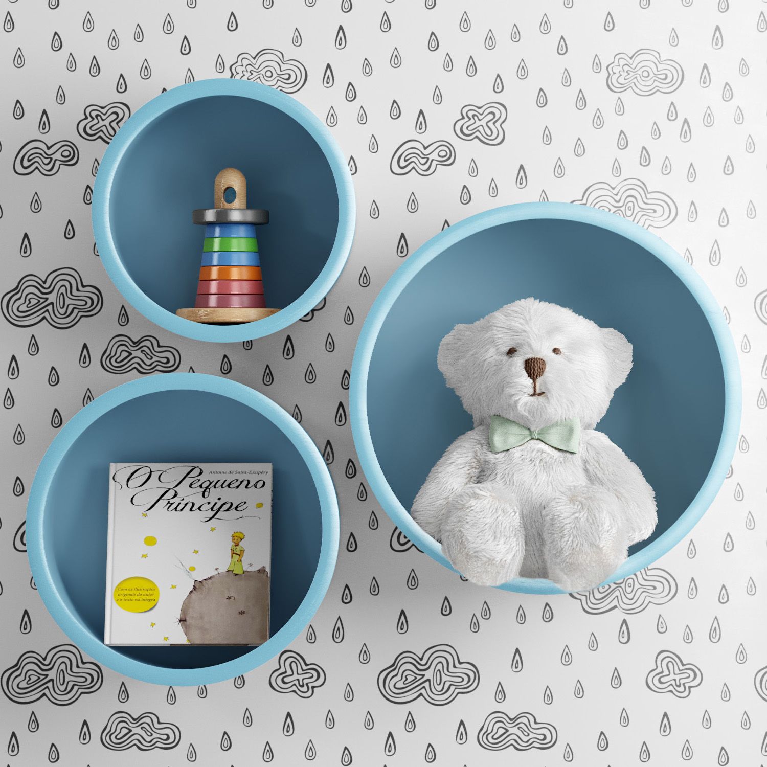 Nichos de Madeira Redondos Amarelo 03 Peças