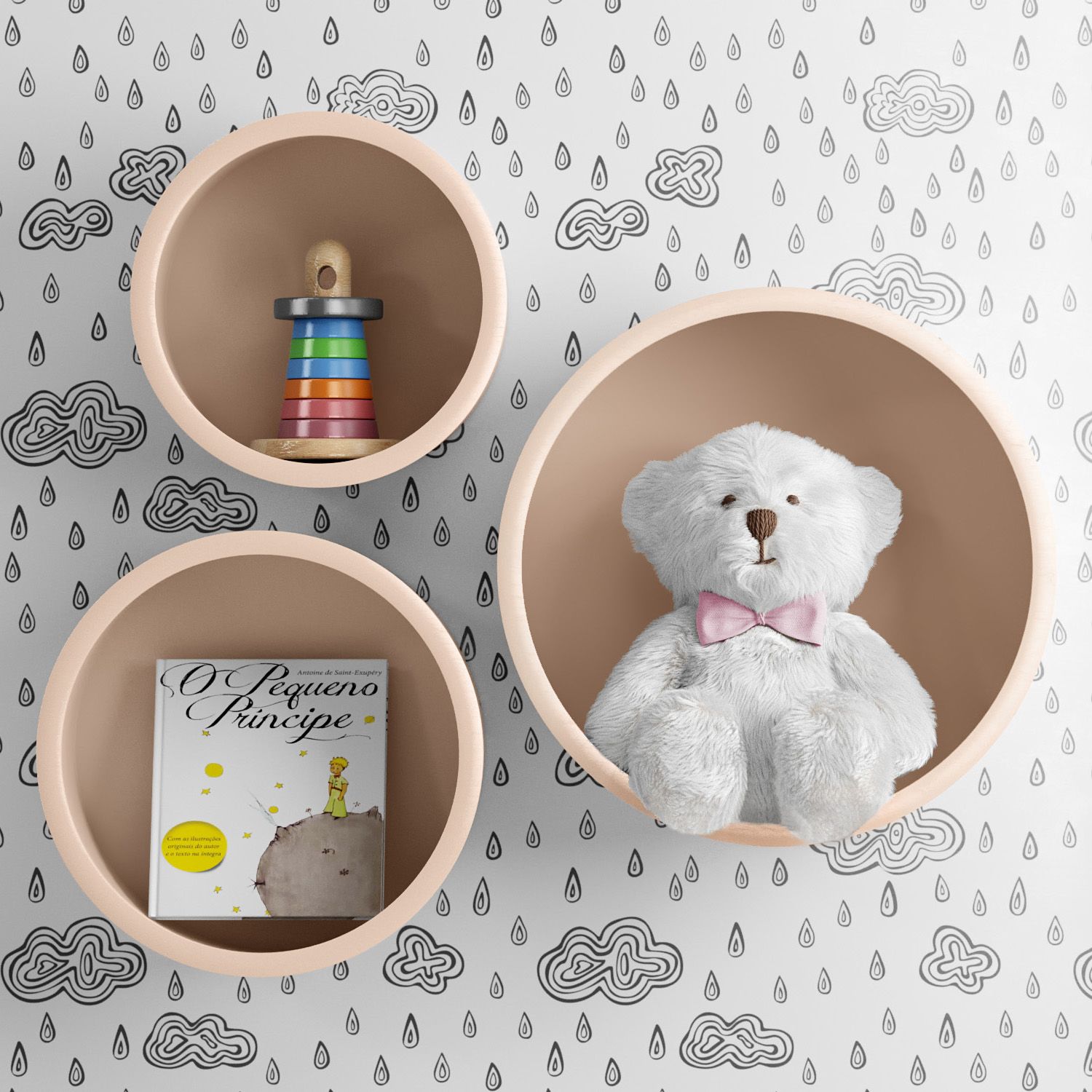 Nichos de Madeira Redondos Amarelo 03 Peças