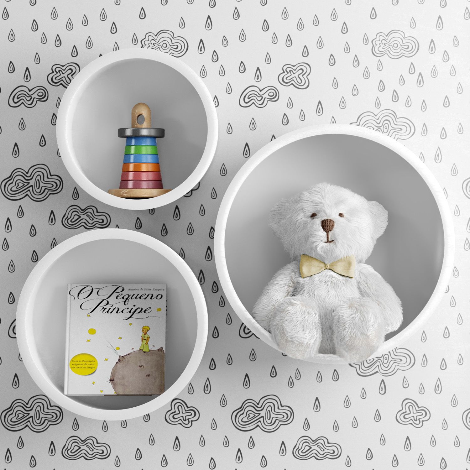 Nichos de Madeira Redondos Amarelo 03 Peças